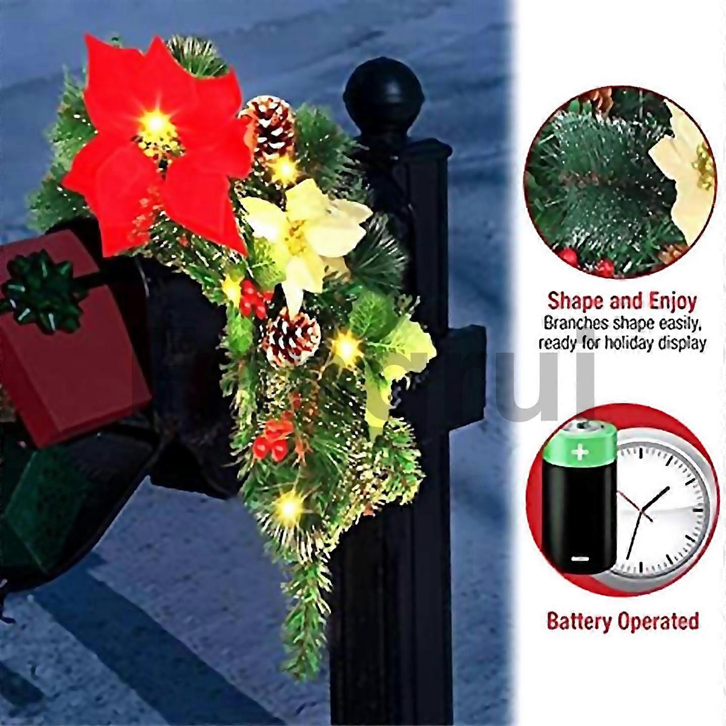 For Christmas Mailbox With Lights Berry Flowers Clusters Pine Cones Red