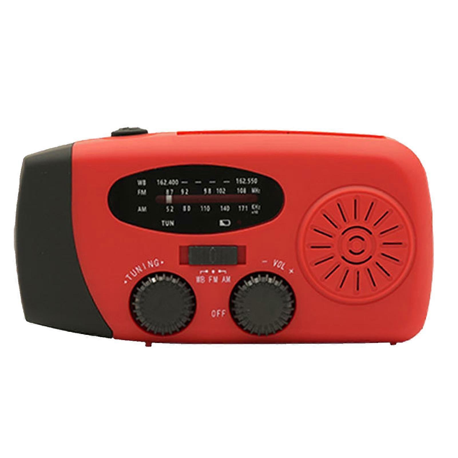 Weather Radio Portable USB Solar Handheld AM/FM Radio with Flashlight and Multi-Charge Options in Red