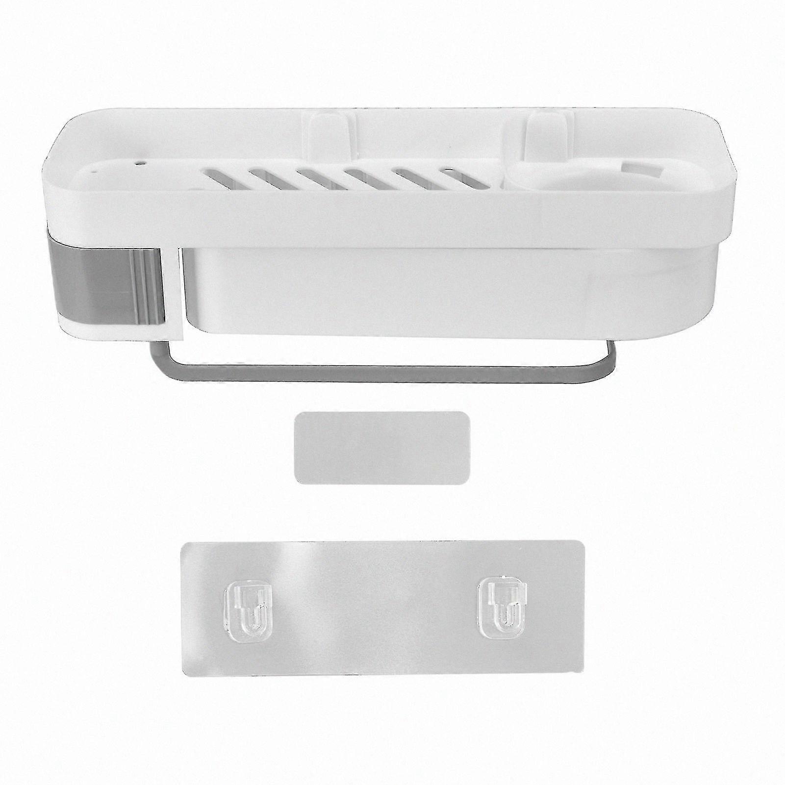 White and Grey Double Layer Corner Rack for Bathroom Storage Wall Mounted Rotatable Shelf Multifunctional Design Simple Style