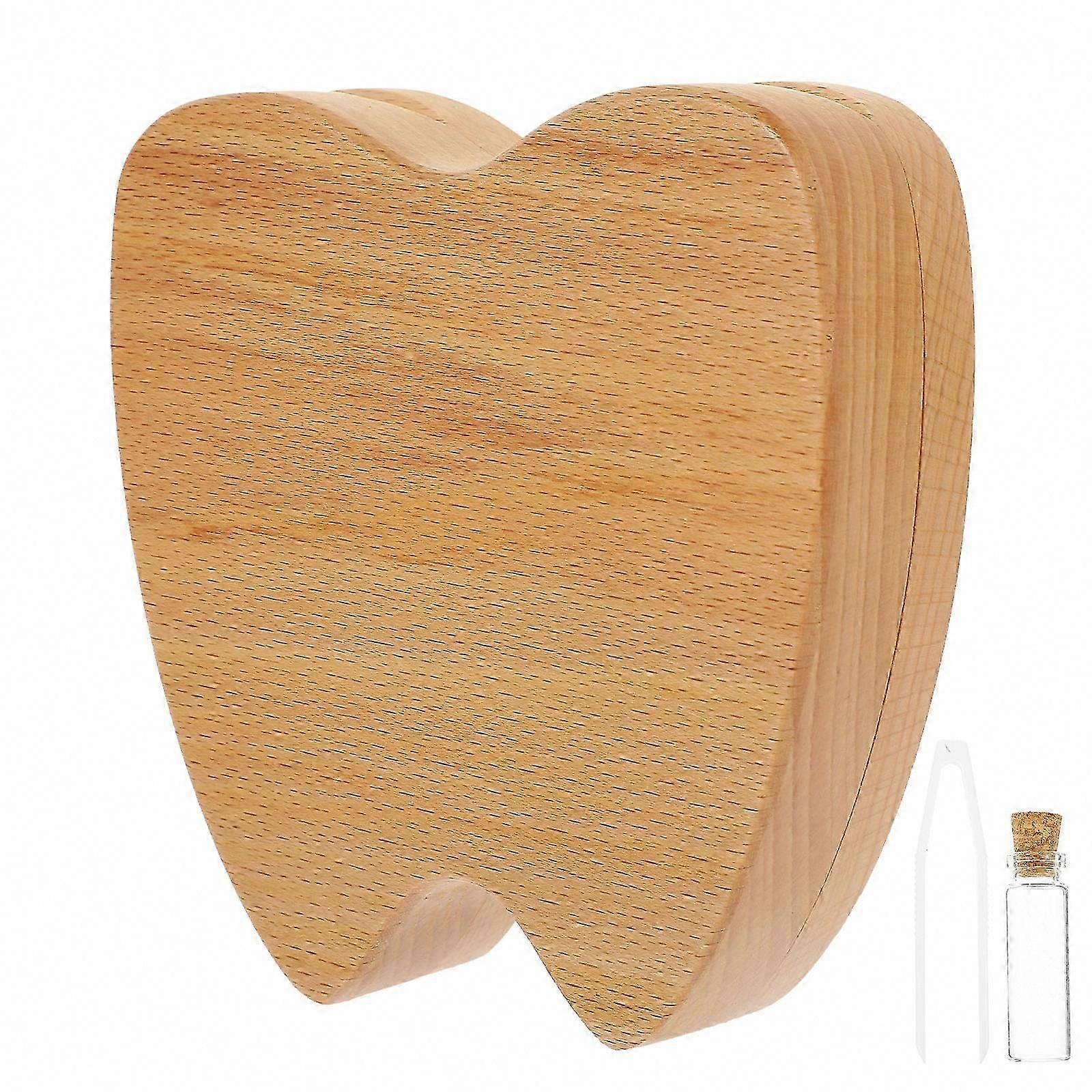 Baby Tooth Keepsake Box Wooden Tooth Box For Children Unique Shape Light Brown Color Magnetic Closure 1Set