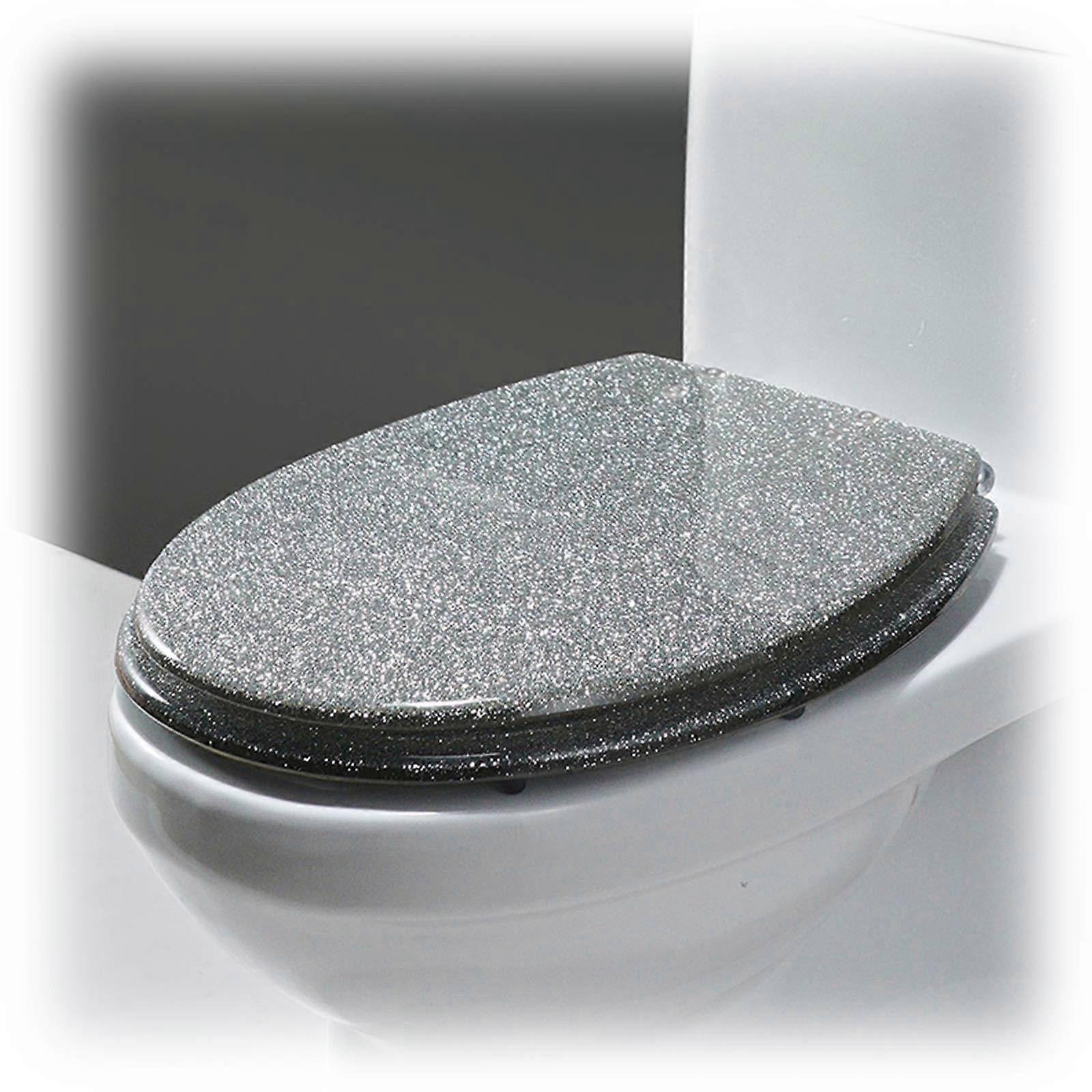Glitter Toilet Seat Soft Close Quick Release 360° Adjustable Stainless Steel Hinge 36 x 42 cm Sparkling Silver Accessory