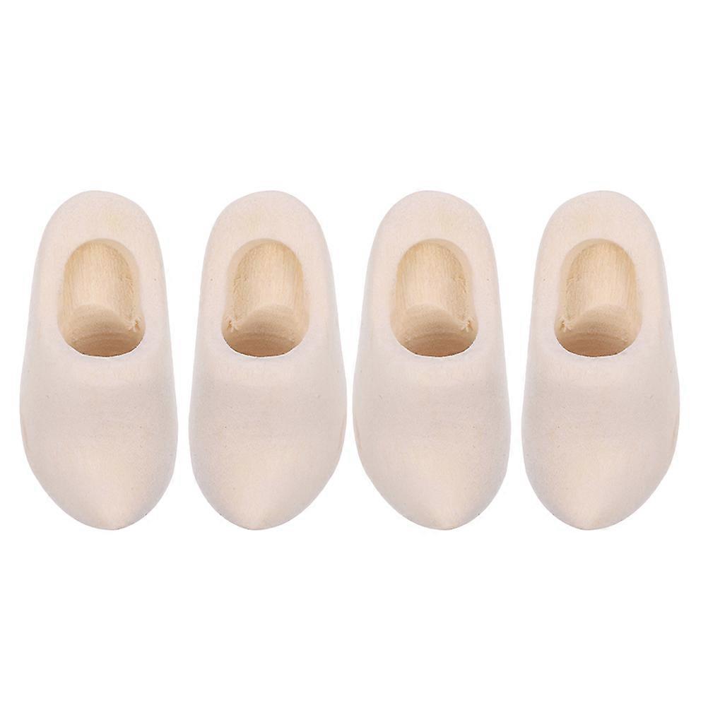2 Pairs Mini Wooden Shoes for Kids DIY Craft Khaki Color 3cm