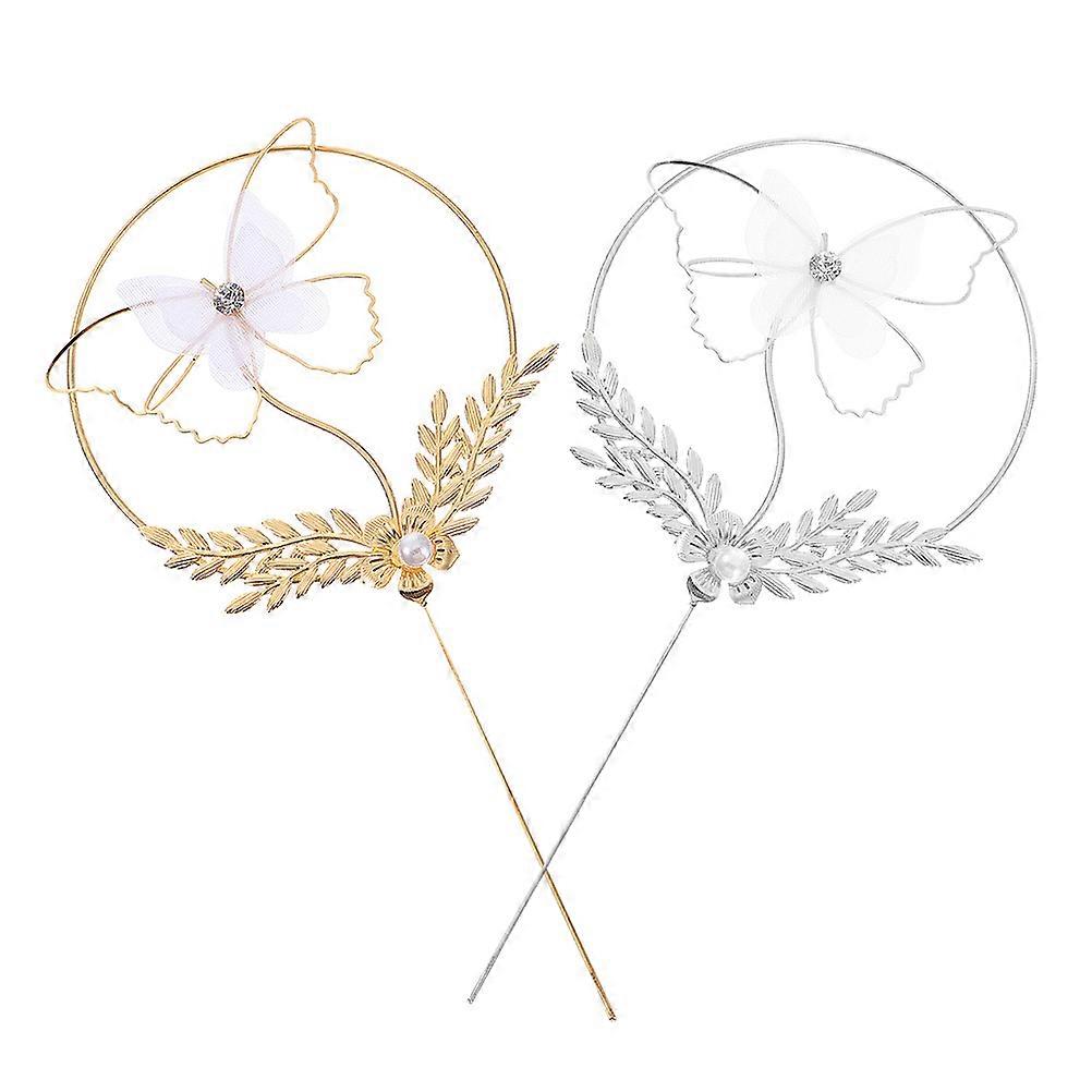 Birthday Cake Plugin Cake Toppers for Decor 2Pcs Round Shape Picks