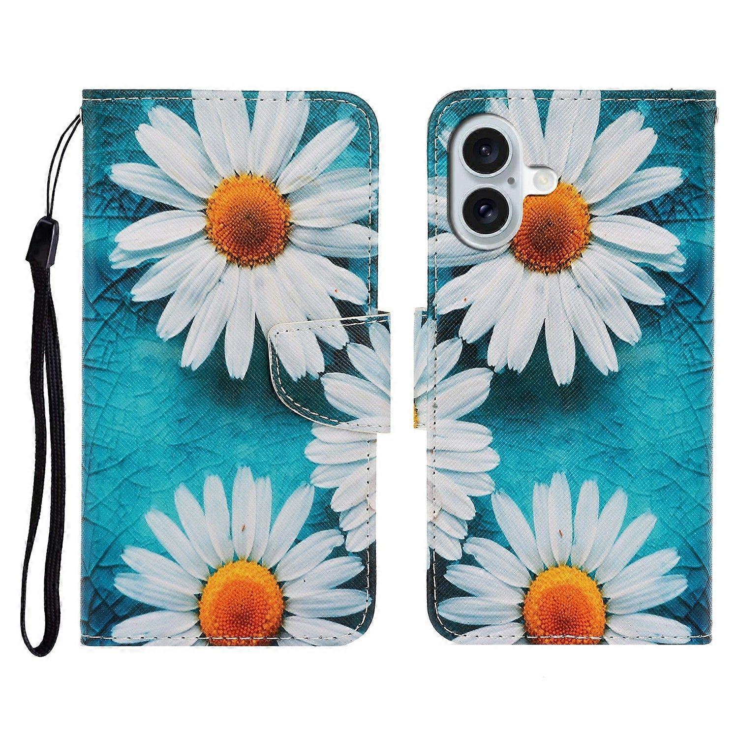 For iPhone 17 Case Pattern Printing Protective Leather Folio Phone Cover with Wrist Strap