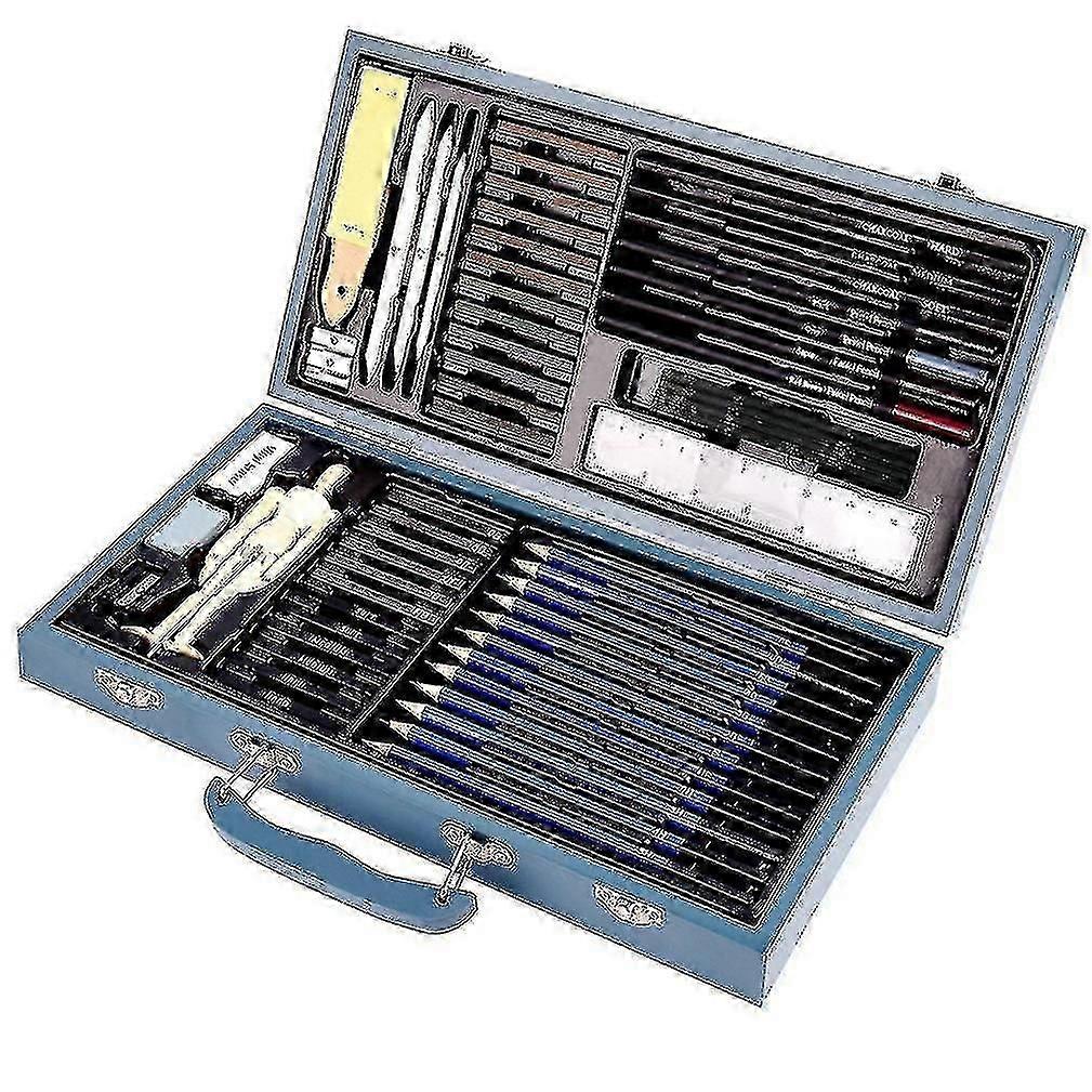 60pcs Charcoal Sketching Pencils Set Advanced Drawing Tools With Wooden Box