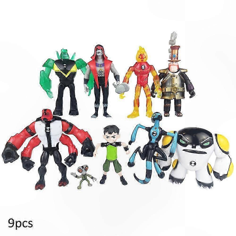 9-Pack Action Figure Set Collectible Model Toys for Kids Gifts Includes Hero Characters Multi-Arm and Elemental Designs