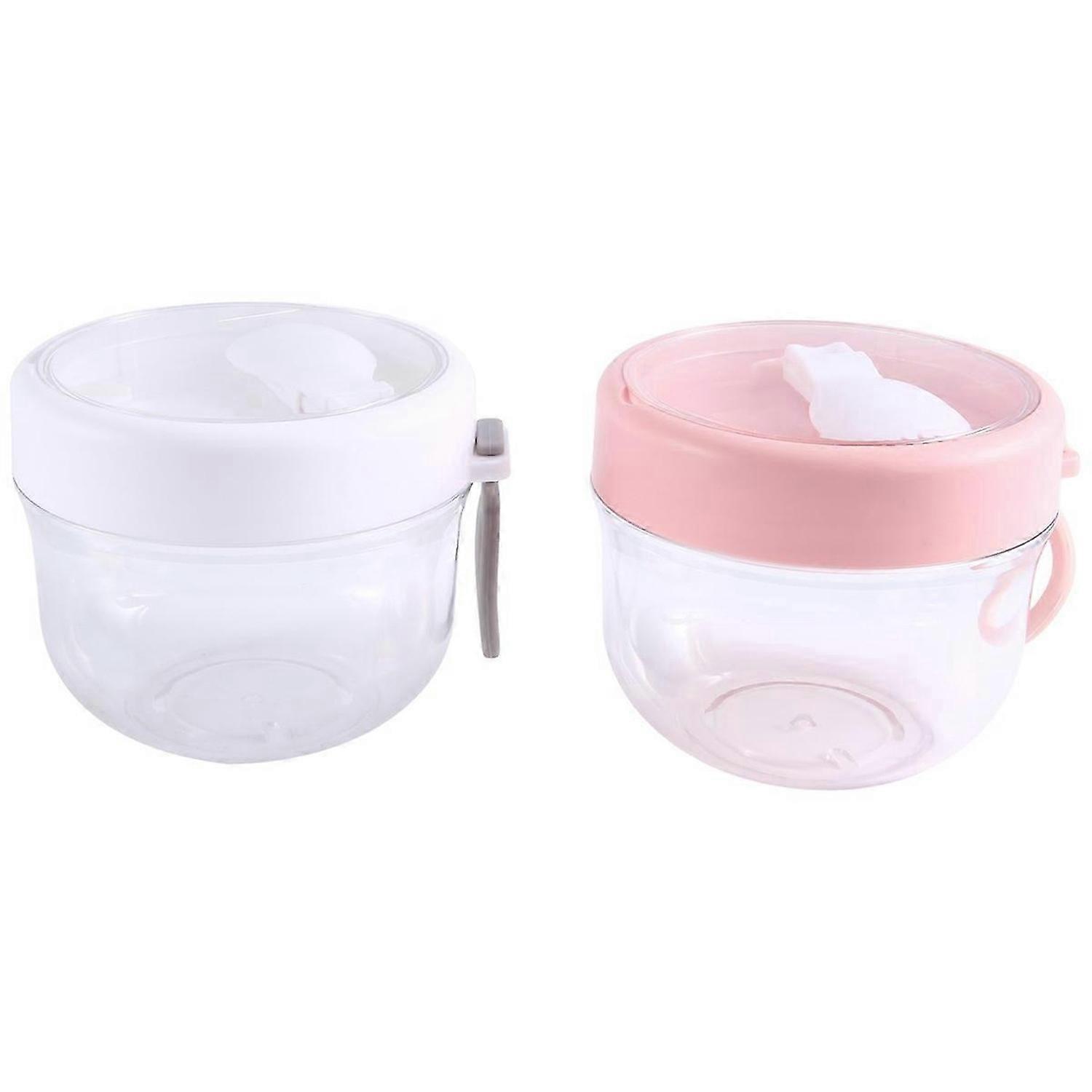 Overnight Oat Containers with Lid and Spoons 2PCS,White&Pink