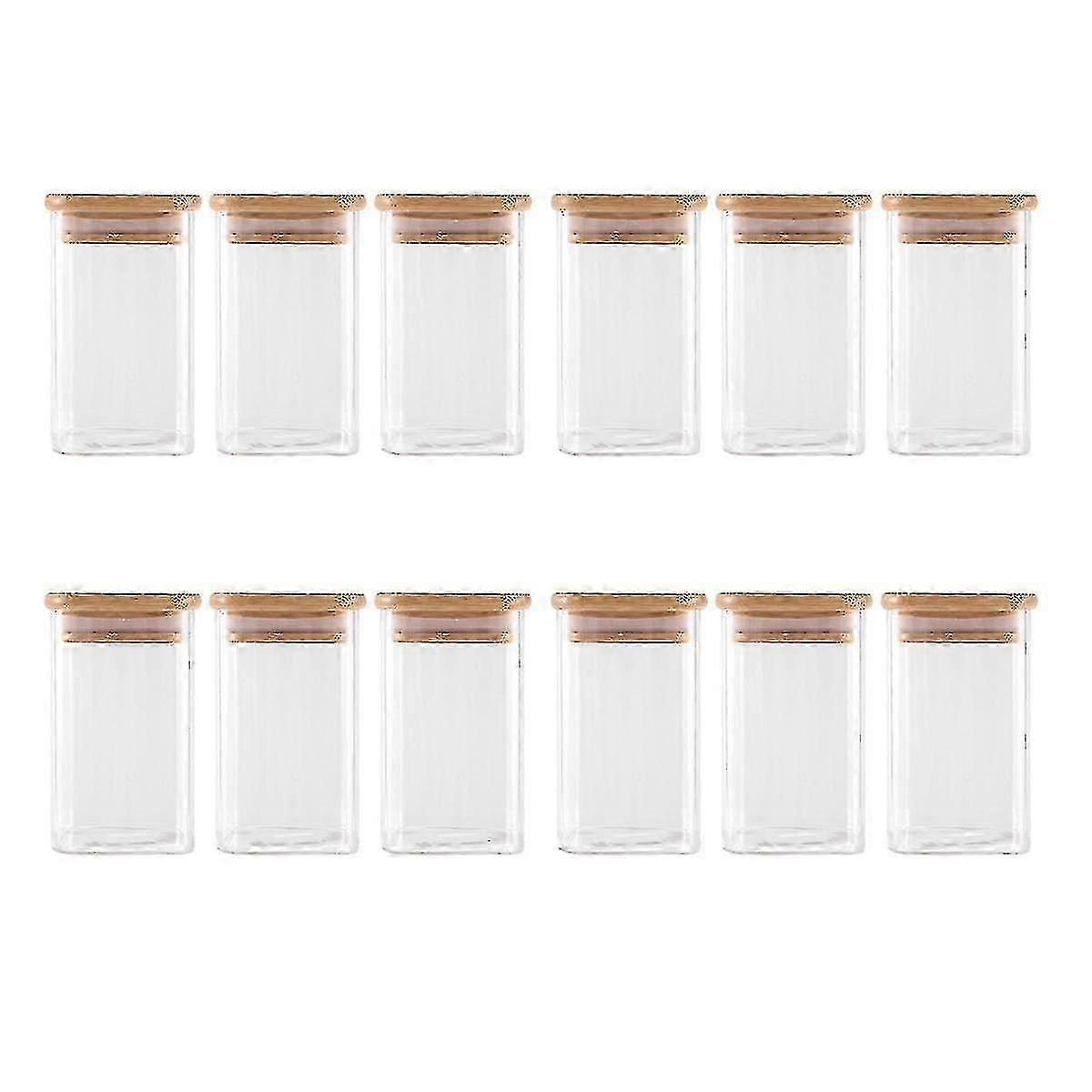 12pcs Glass Spice Jars With Bamboo Lid, 8oz Airtight Square Spice Containers , Empty Seasoning Jars