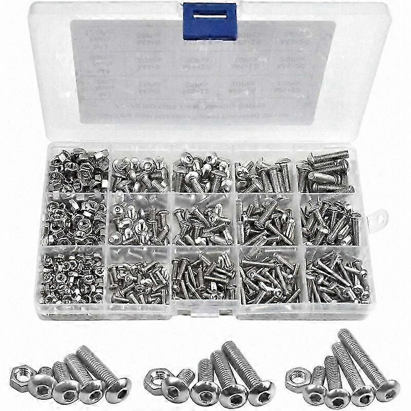 500 Pieces Stainless Steel Bolts and Nuts, M3 M4 M5 Hex Socket Cap Screws, 8mm-20mm Threaded Screws with Hex Head and Nuts for Various Applications