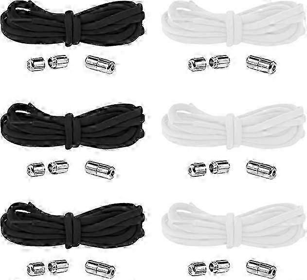 Elastic Shoelaces, 6 Pairs 105CM Knotless Kids Shoelaces with Metal Buckle, Black and White Knotless Elastic Shoelaces