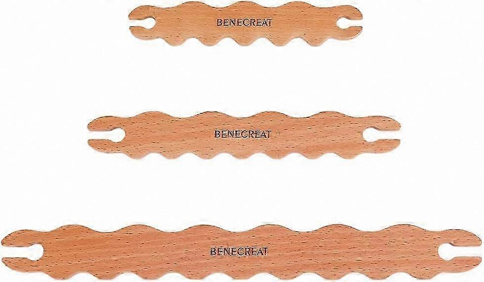 3Pcs Wooden Weaving Tools Set Wavy Sticks Beech Craft Shuttles for DIY Knitting Projects 5.9/7.68/11.6 Inches