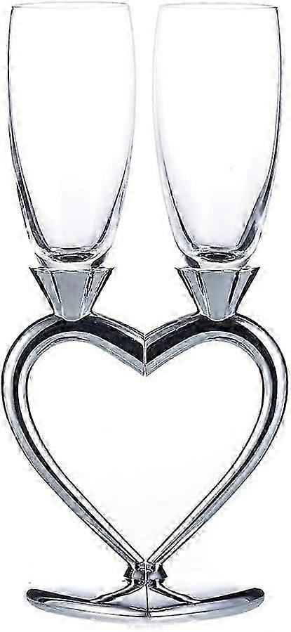 Ensemble de 2 flûtes à champagne créatives en forme de cœur pour mariage, argent