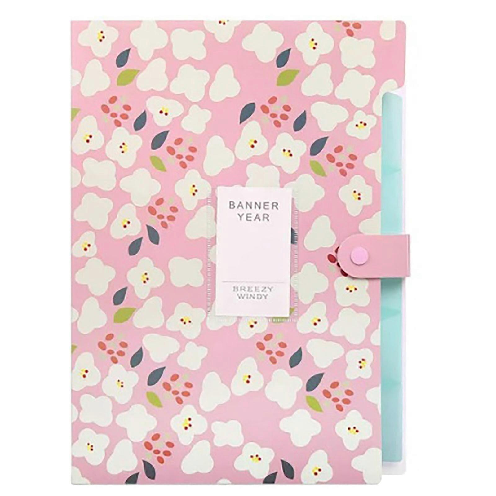 Clearance! Ynlkorvg 8-Pocket Floral Expanding File Folder with Snap Closure, A4 Document Organizer, Pink - Compatible with Office & School Supplies