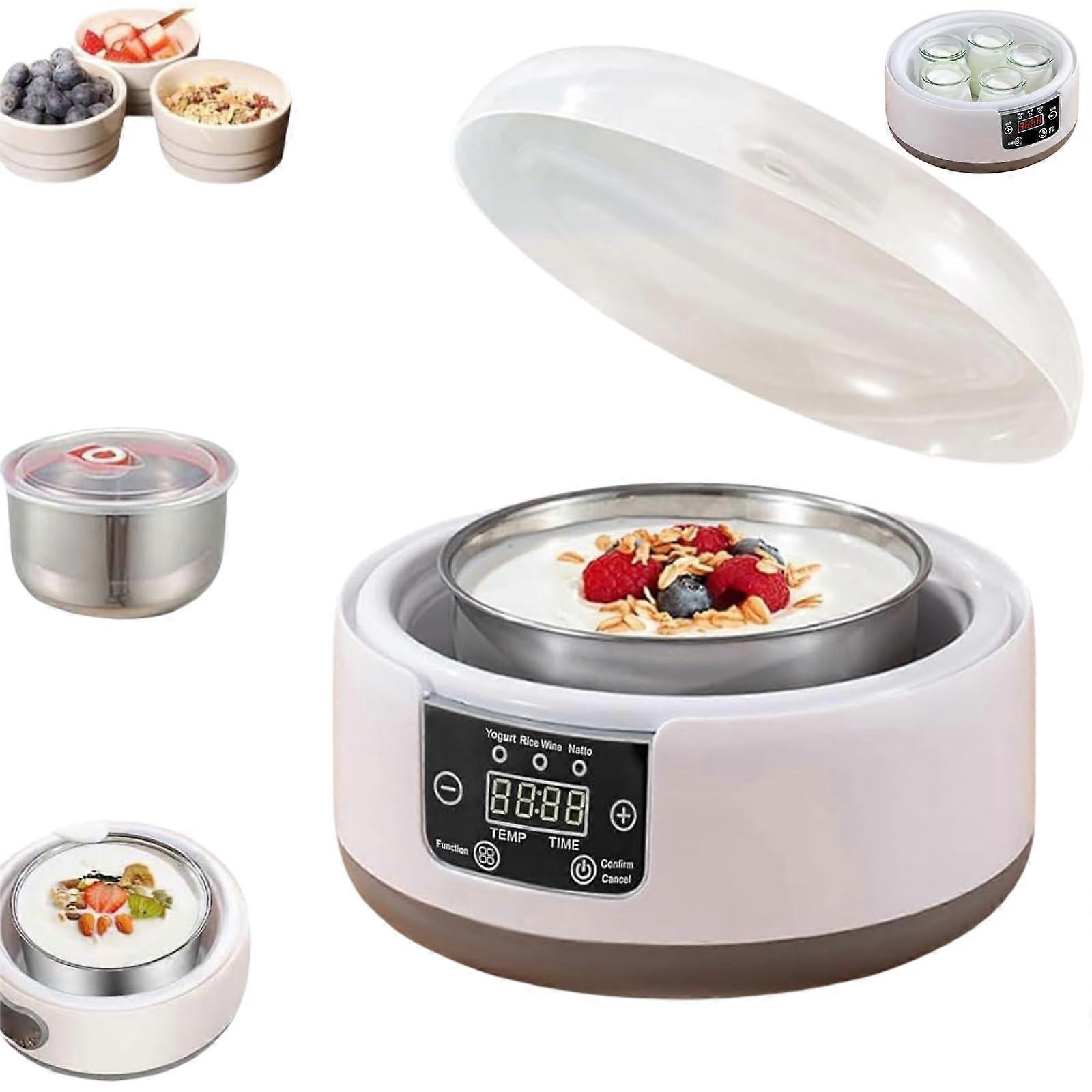 Probiotic Yogurt Maker 1.2L Auto With LED Display, Temp Time Control, 5 Glass Jars Included For Greek And Vegan Yogurt