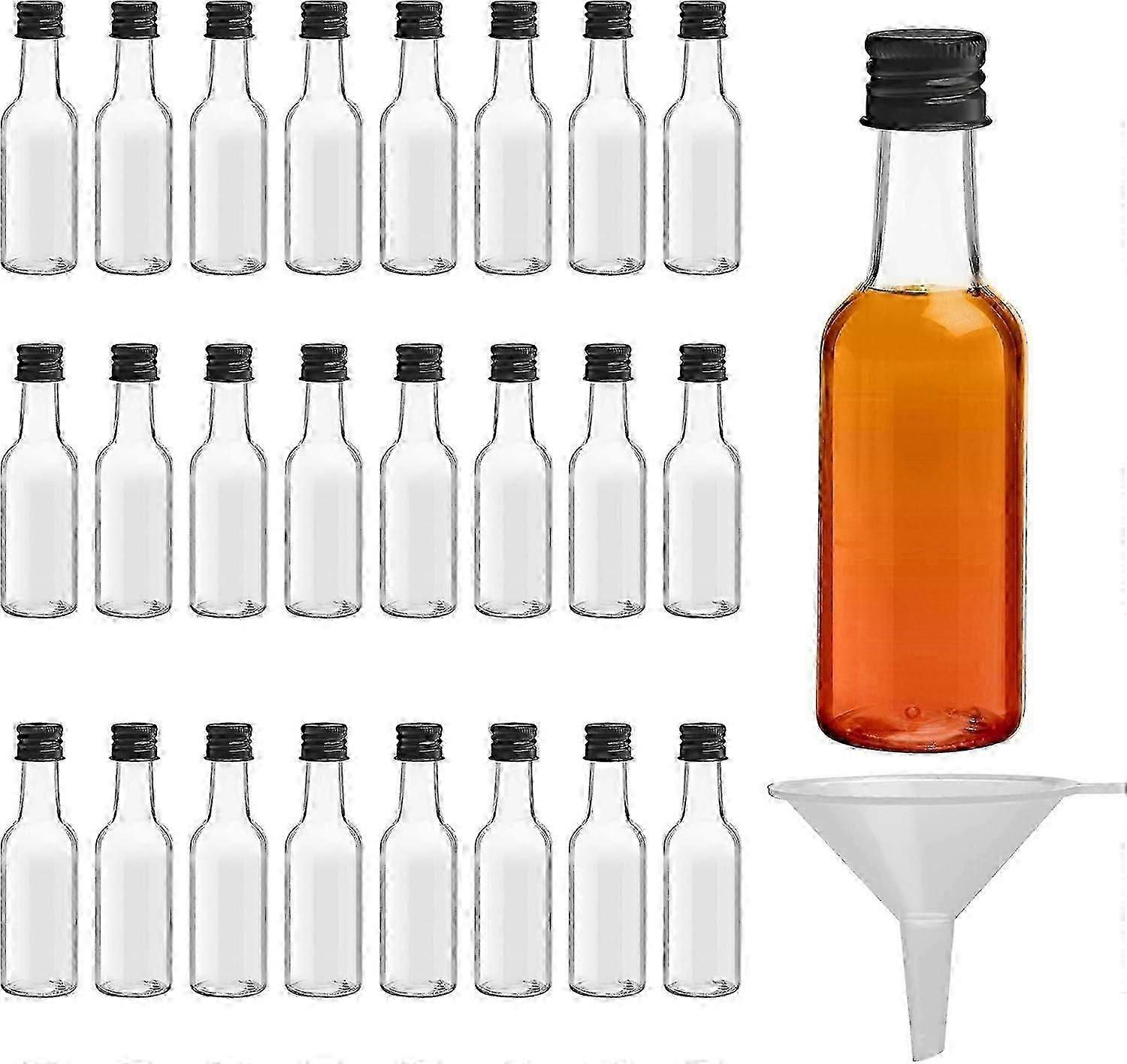 24-Pack 50ml Reusable Mini Plastic Liqueur Bottles with Black Lids and Funnel for Party Favours