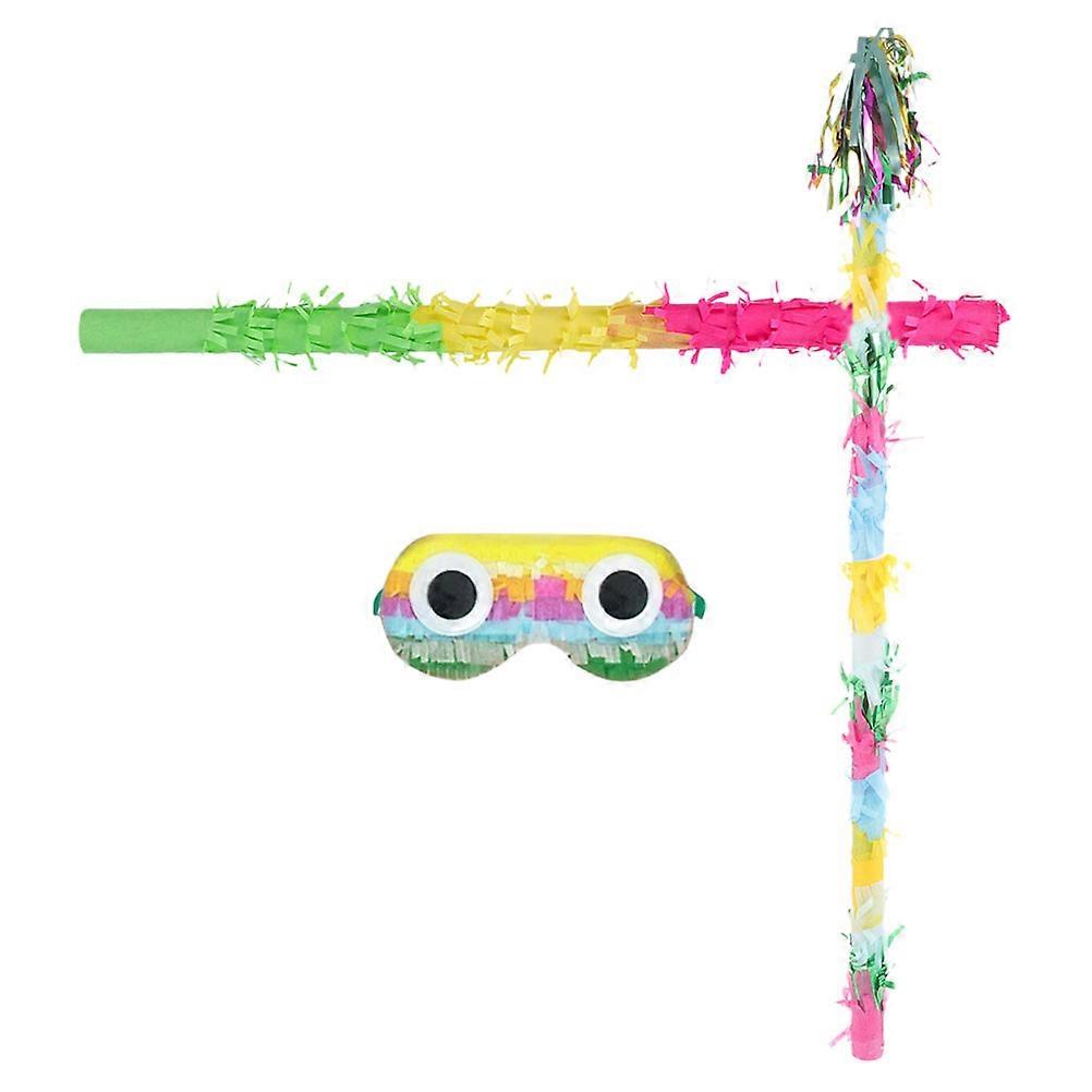Assorted Color Pinata Stick Toy and Blindfold Set for Party Fun 5Sets Included