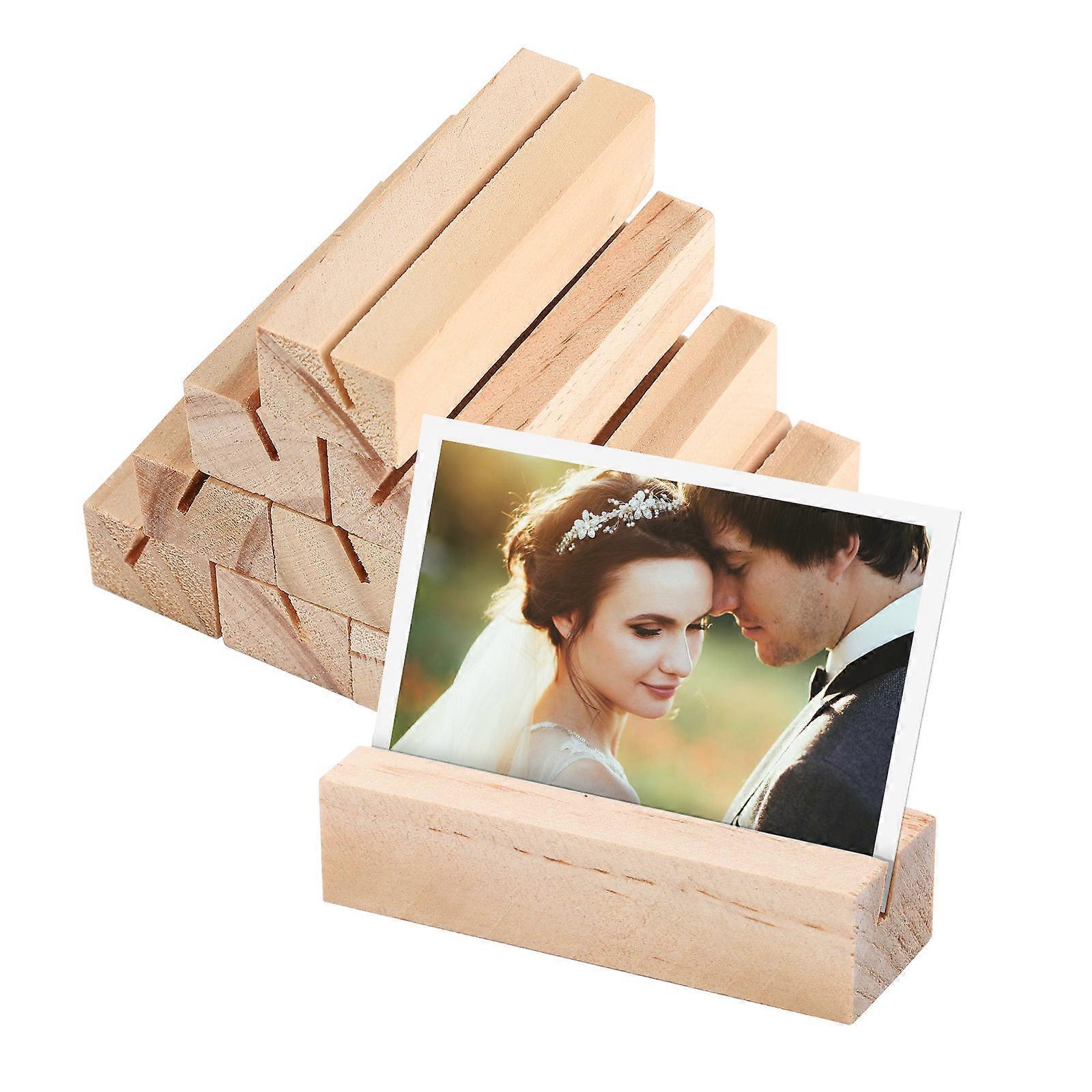 4Pcs Beige Business Card Holder Wooden Stand Ideal For Restaurant Table Number Display And Photo Holding