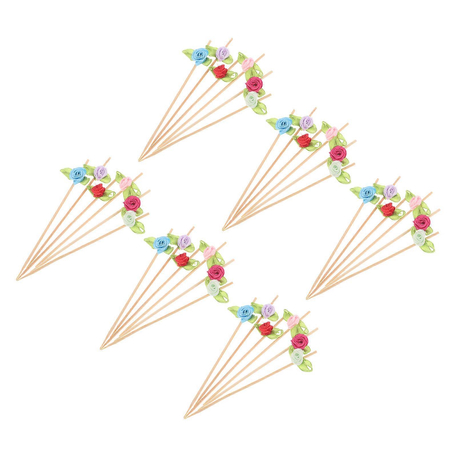 Fruit Stick Fancy Toothpicks for Food and Drinks 100Pcs Rose Flower Picks