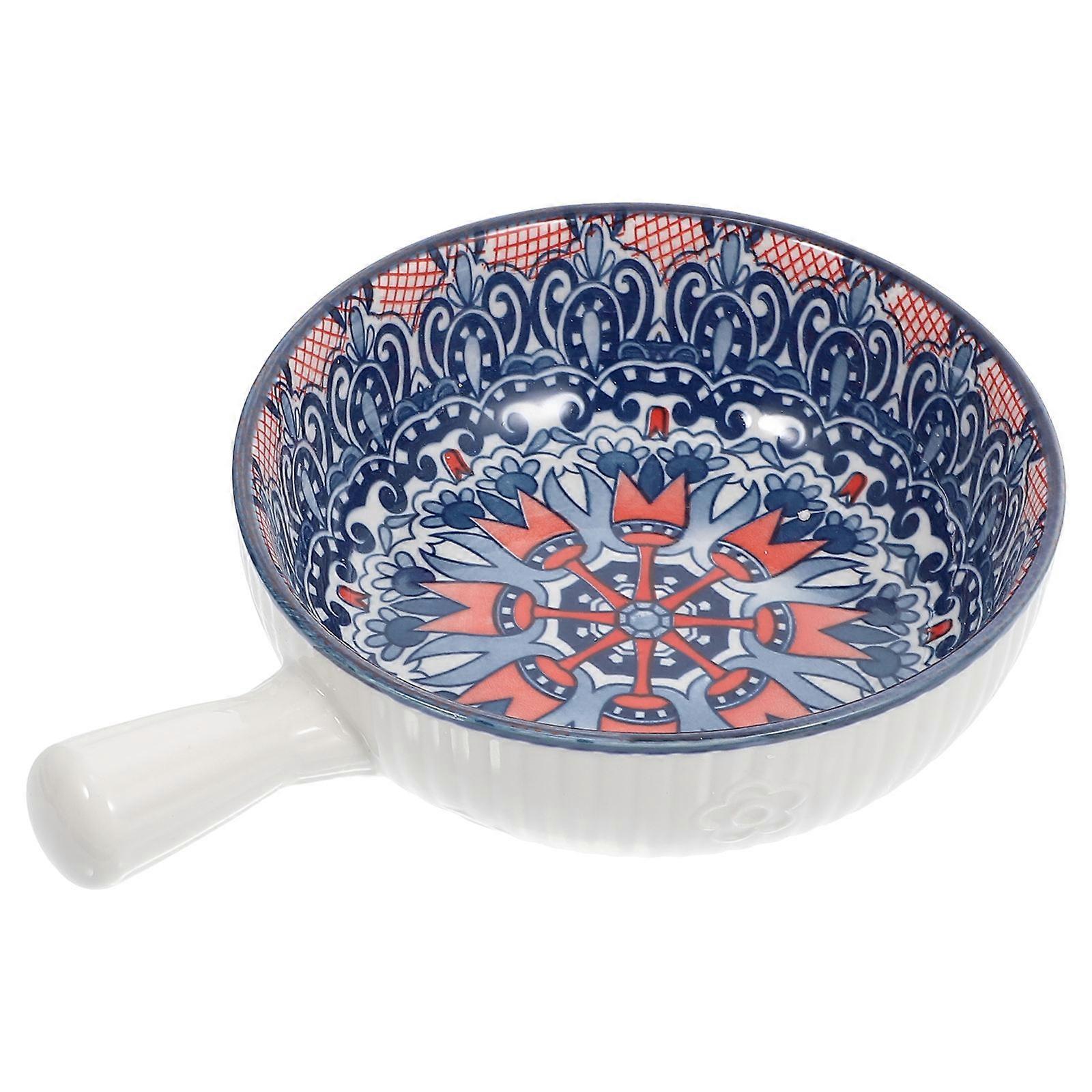 Blue Ceramic Dessert Bowls with Handles for Salad Serving 2Pcs