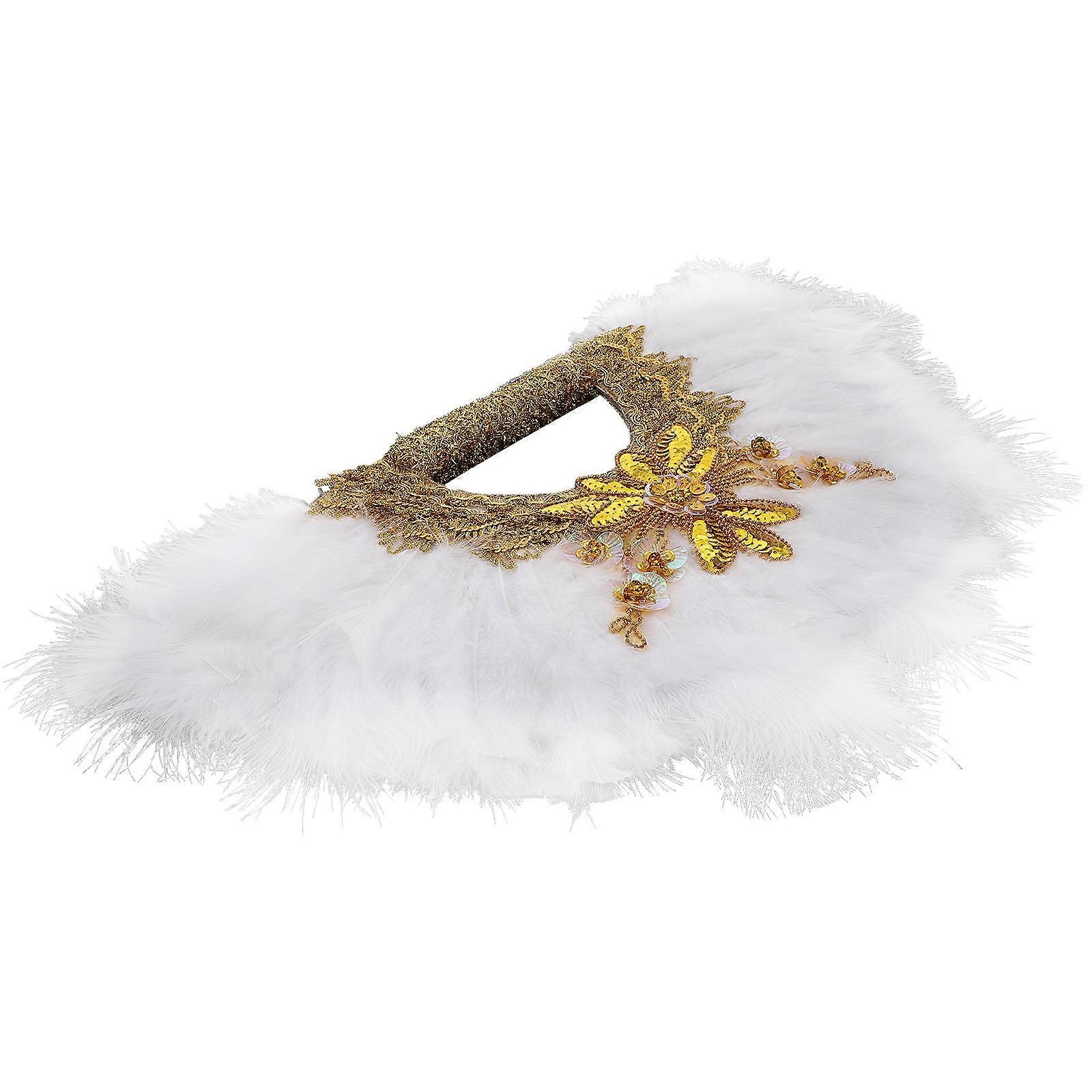 Hand Held Plume Fan for Cooling Use White 2Pcs Delicate Bride Fan