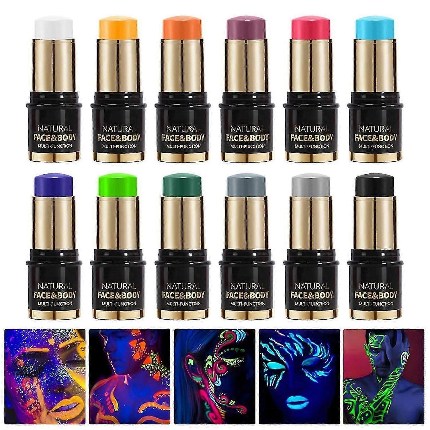12-Colour Waterproof Face Paint Sticks for Full Coverage Halloween and Cosplay Makeup in the UK