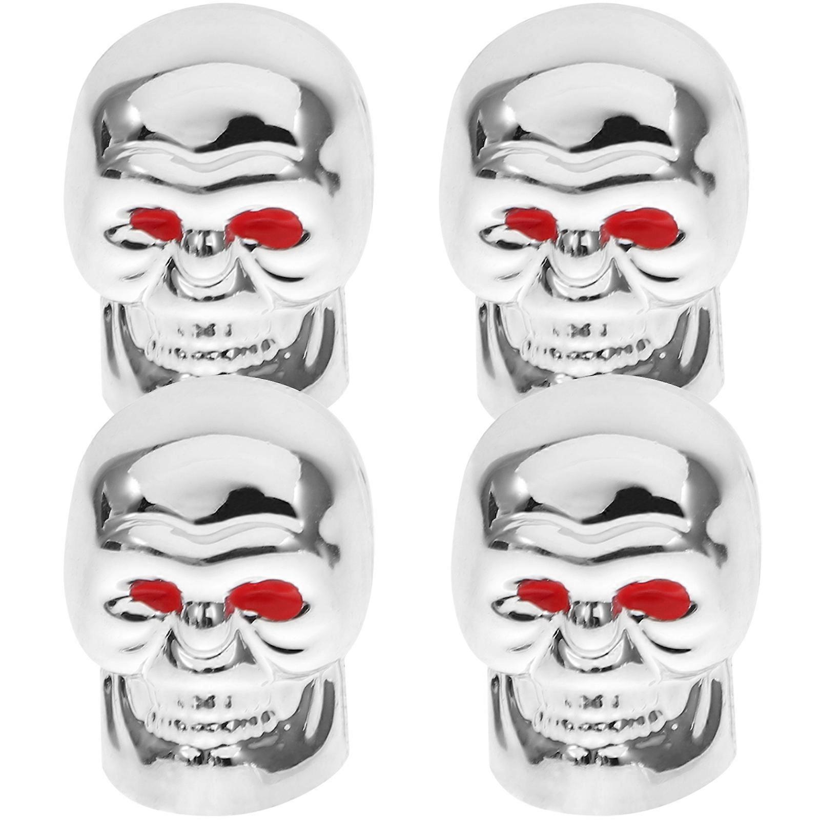 Stem Caps Silver Skull Shape for Tyre Air Valve 4Pcs Durable Tire Caps