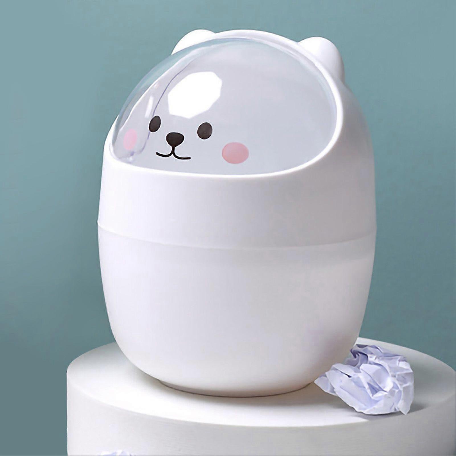 Mini Desktop Trash Can Cute Appearance Large Opening Desk Plastic Garbage Can Detachable Waste Basket with Lid White