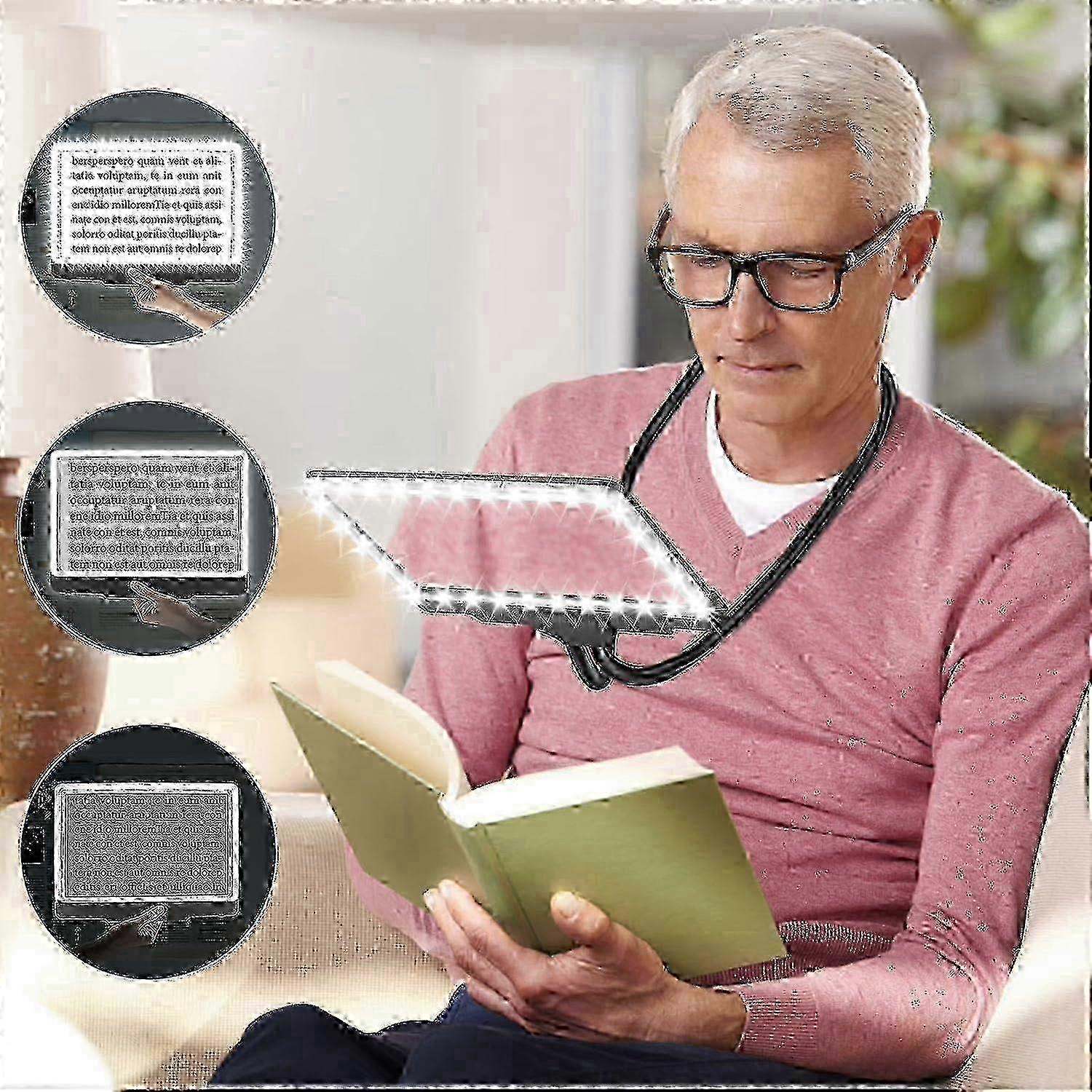 Hands Free 5x Magnifying Glass with Ring Light, Flexible Gooseneck, Page Magnifier with 50 LEDs for Visually Impaired People Reading Small Print