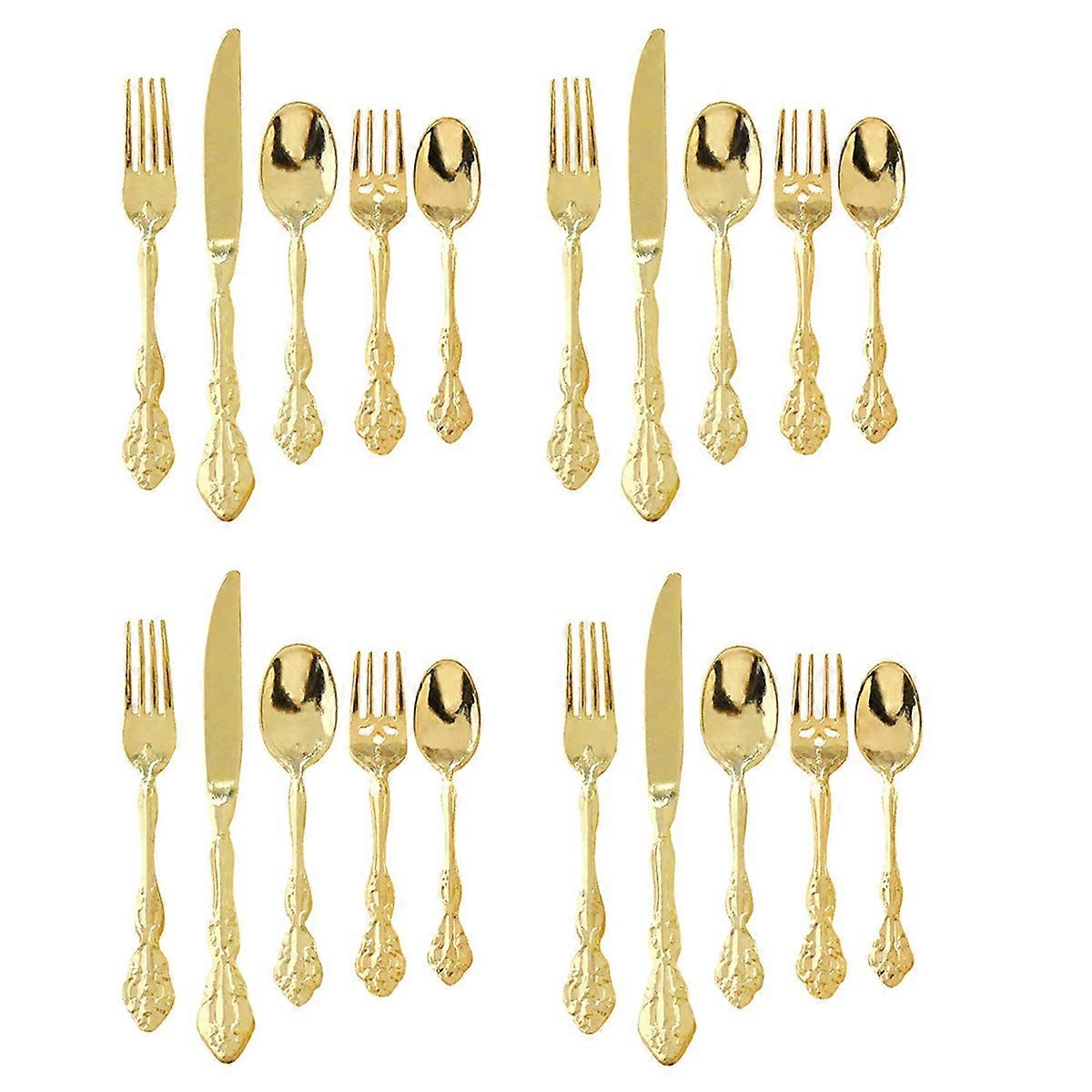 1:6 Dollhouse Mini Tableware Model Accessories Five Piece Gold