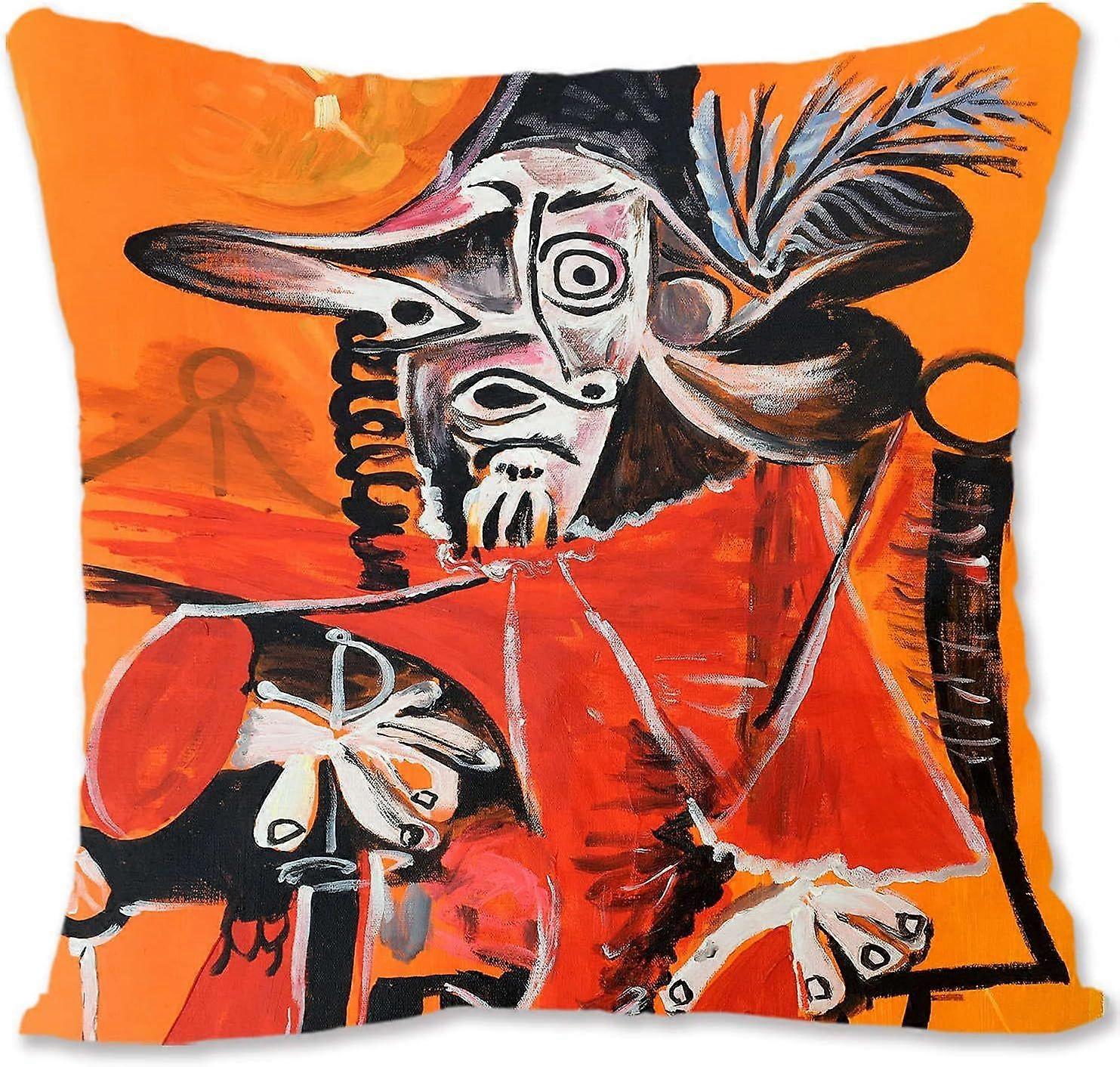 h197装飾的なスロー枕カバー抽象芸術 - ピカソ - 刀B(A1-765)lm197を保持して座っているヌードB銃士座っている