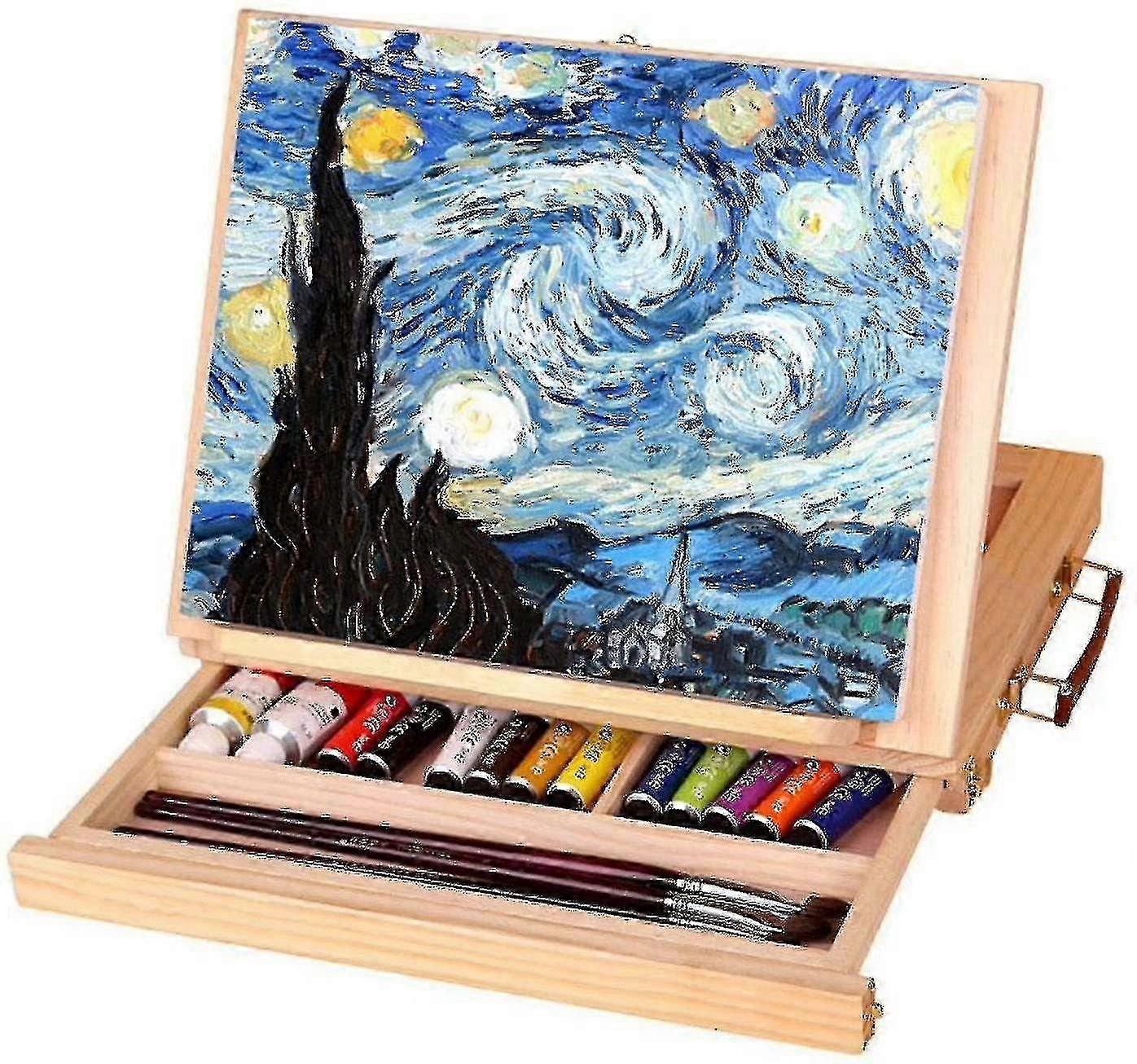 2024 New Art Table Easel, Adjustable Folding Wooden Easel, Multipurpose Artist Easel, Portable Tabletop Easel Box With Drawer For Painting A