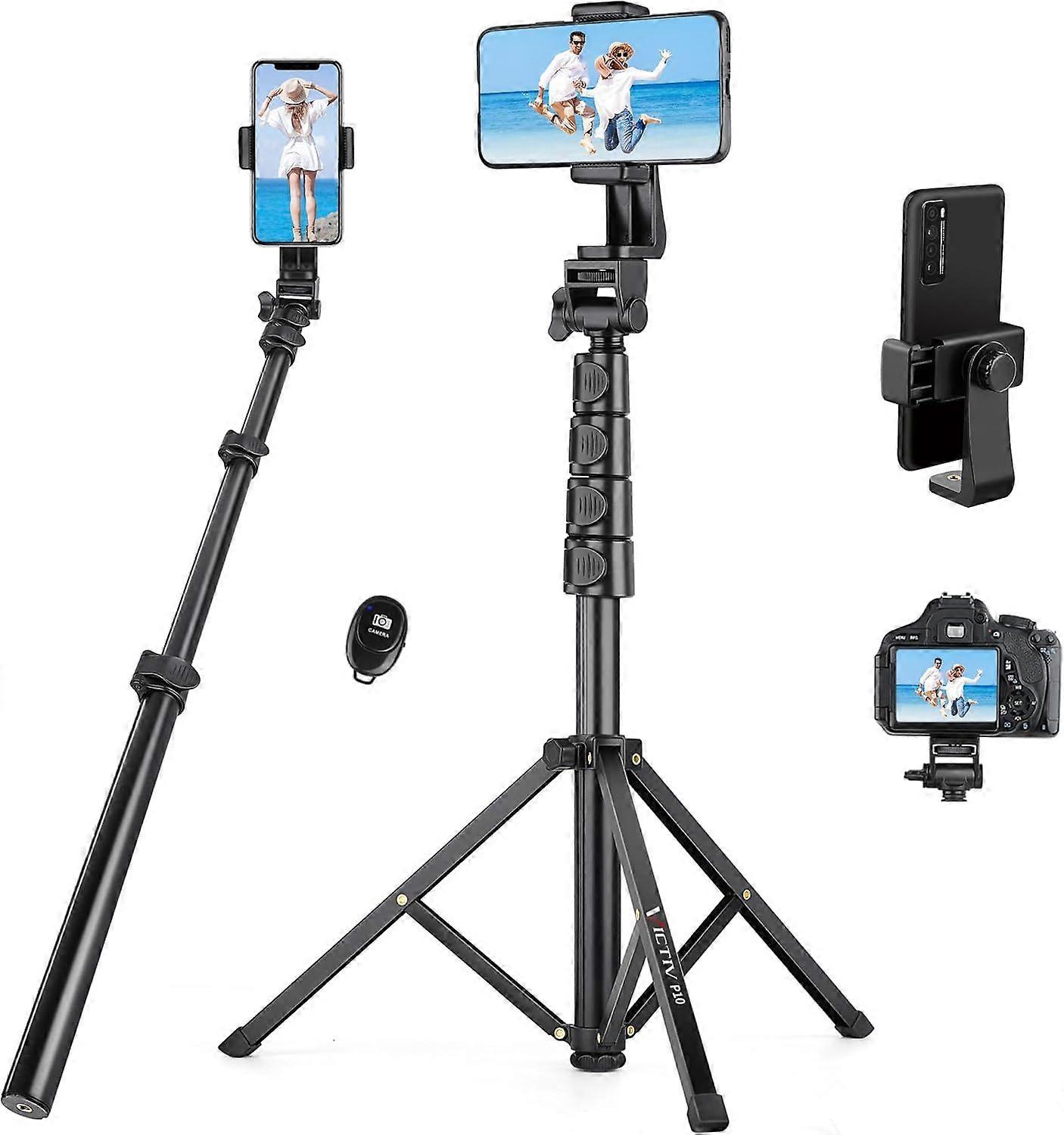 70 Inch Phone Tripod with Remote Control and Bracket, Portable Phone Holder, Selfie Stick for Video Recording, Compatible with iPhone 14/13 Pro Max/An