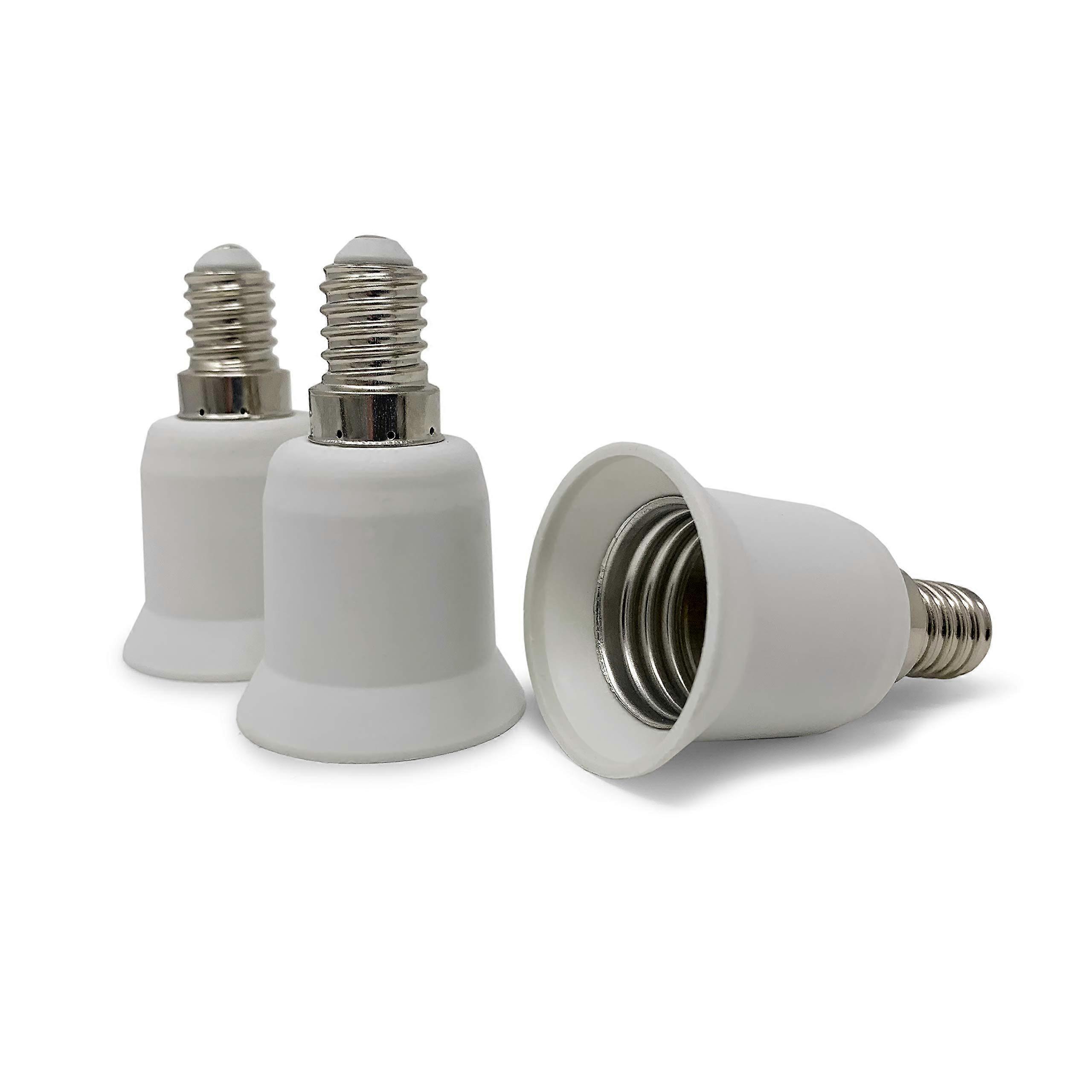 LED Lamp Base Adapter Set of 3 - White - E14 Base to E27 Base - Socket Adapter for Low Energy Halogen LED Bulbs