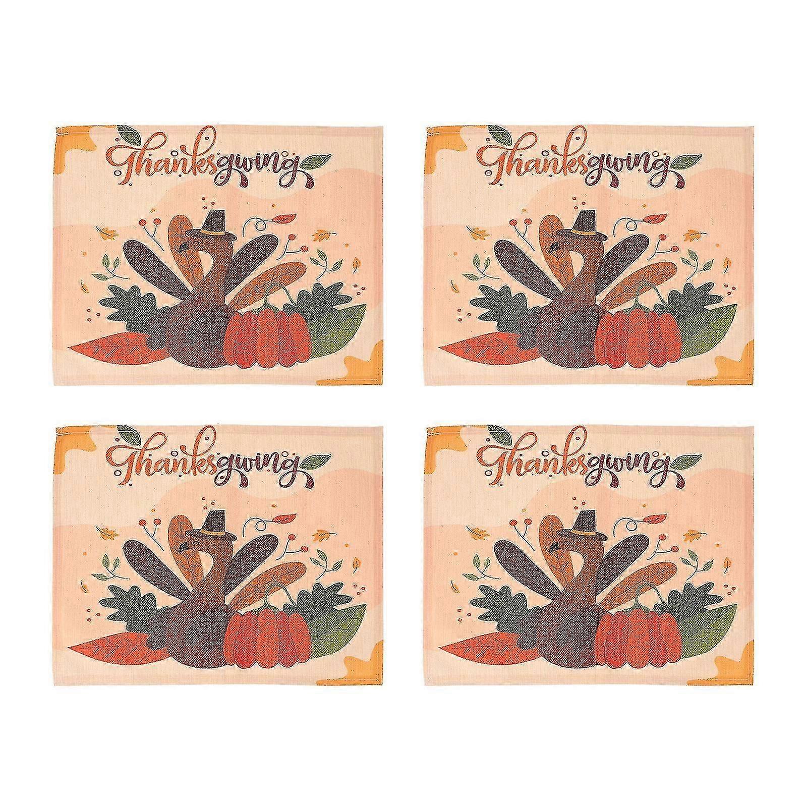 25-26 4pcs Thanksgiving Theme Style Table Mat Cotton And Linen Insulation Table Mat