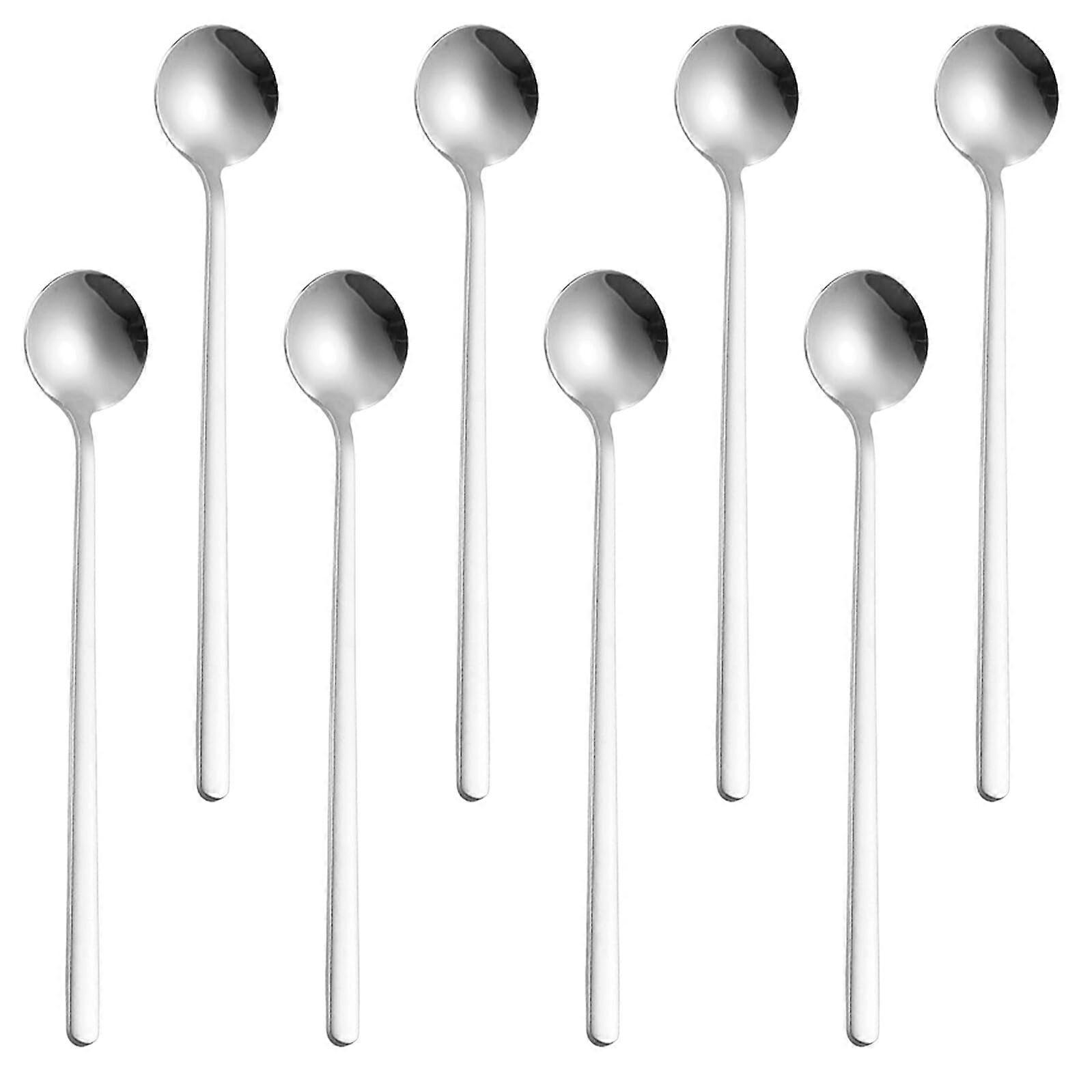 Stainless Steel Coffee Stirring Spoons Long Handle Round Set of 8 for Latte Tea Mixing Silver