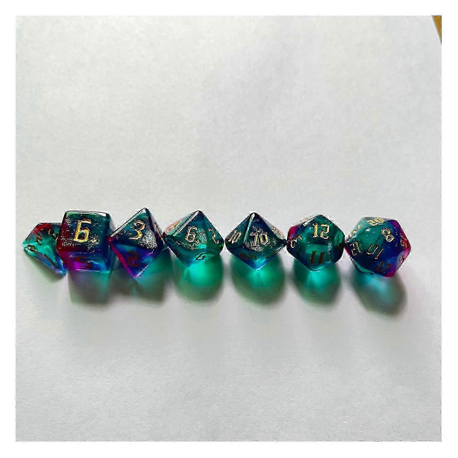 7pcs Game Dice Set Double Color Golden Number Typeface Polyhedral Dice for Table Game