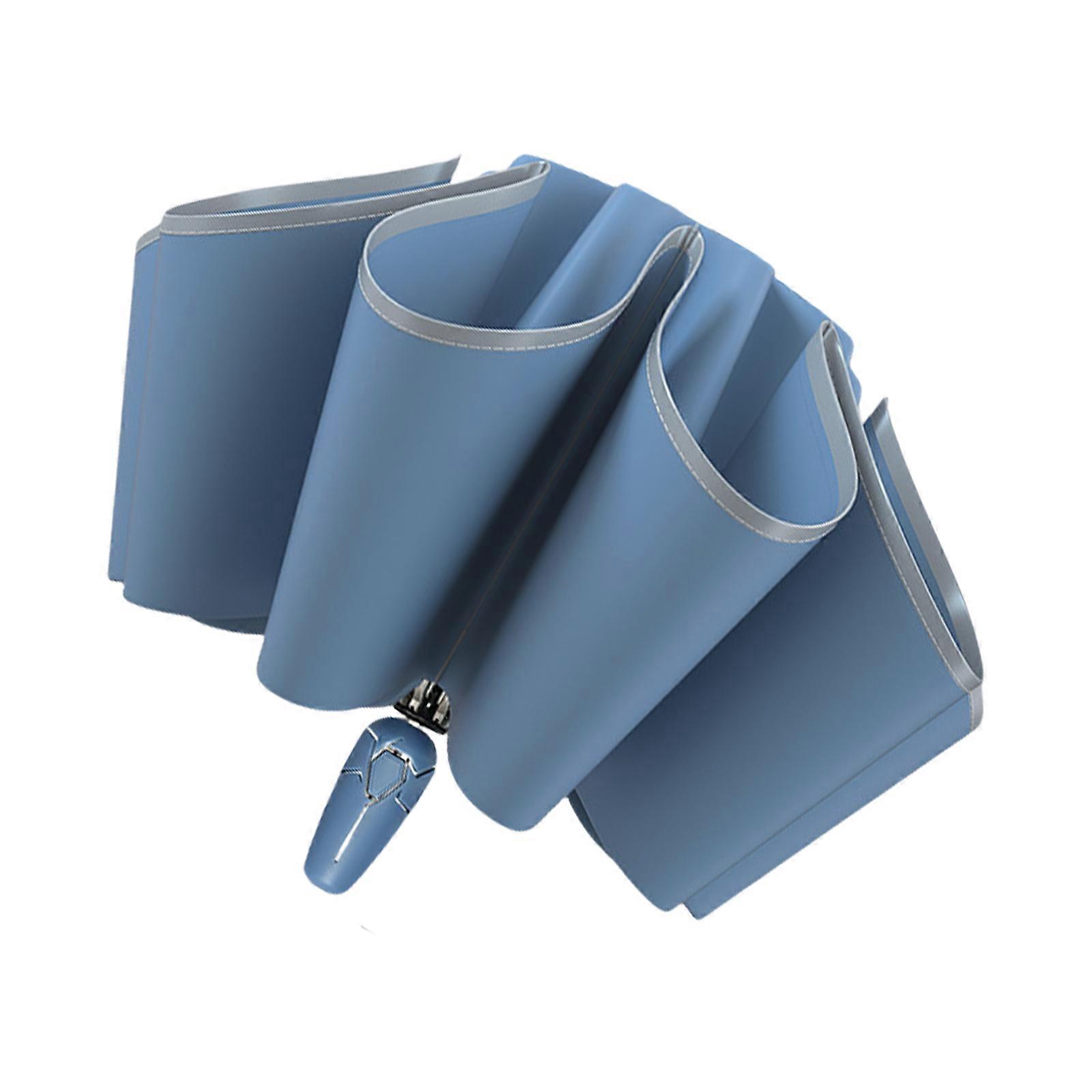 Windproofs Travel Umbrella With Durability Fiberglass Frame And High Brightness Reflective Strips For Night Visibility  Haze blue