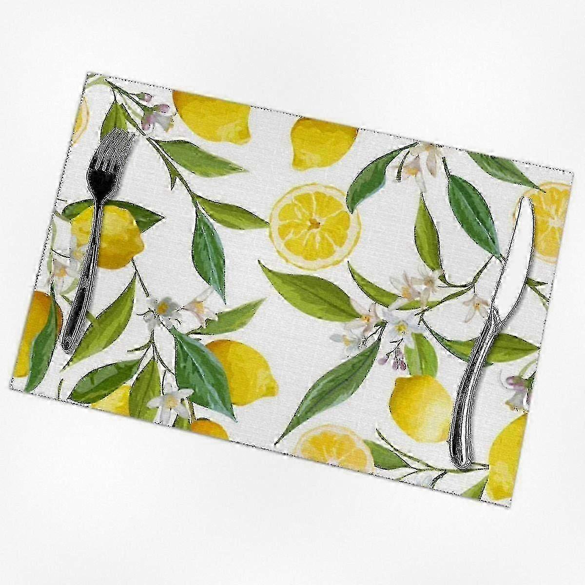 6 lemon fruit patterned placemats for dining table kitchen accessories set