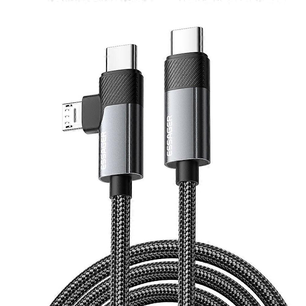 ESSAGER 2m 65W Aluminum Alloy Data Cable 2 in 1 Type-C to Type-C+M Micro Fast Charging Cable