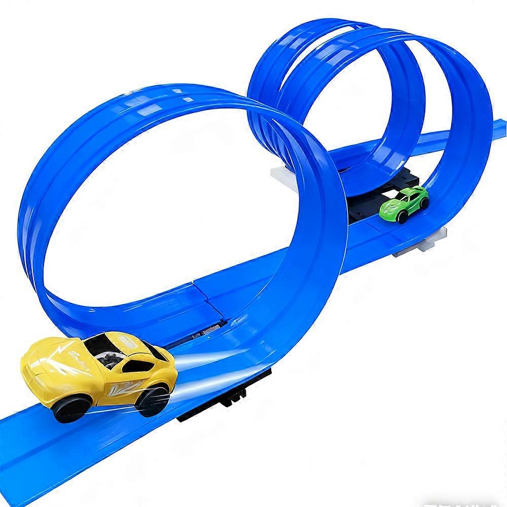 5m Flexible Race Car Track with Base and 360-Degree Rotating Cars for Home -Blue