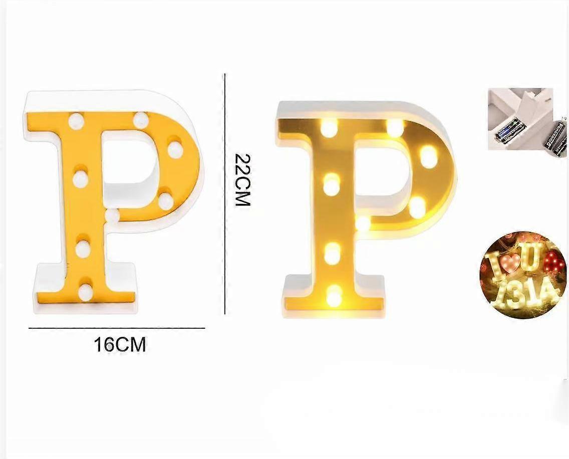 LED Gold Letter P Light with Brilliant Illumination and Weatherproof Gold Finish 22CM