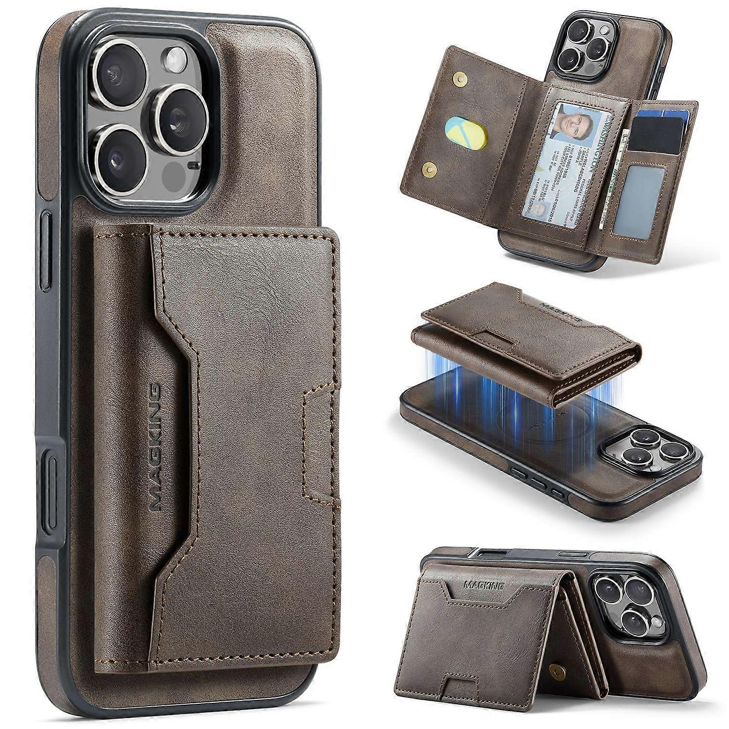 MAGKING K4 Series For iPhone 16 Pro Max Case Compatible with MagSafe Detachable Wallet PU TPU PC Pho