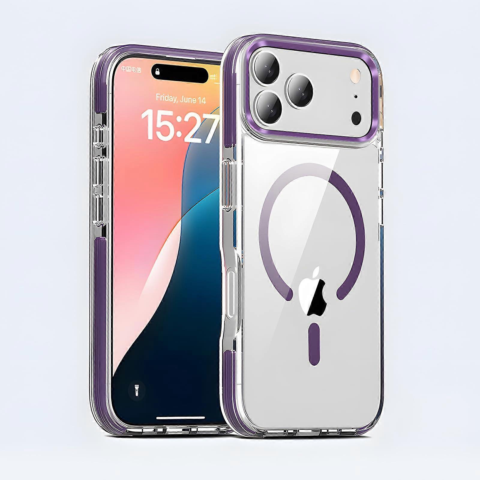 Magnetic Clear Case Shockproof AntiYellowing Thick Transparent Purple for iPhone 17 Pro Max