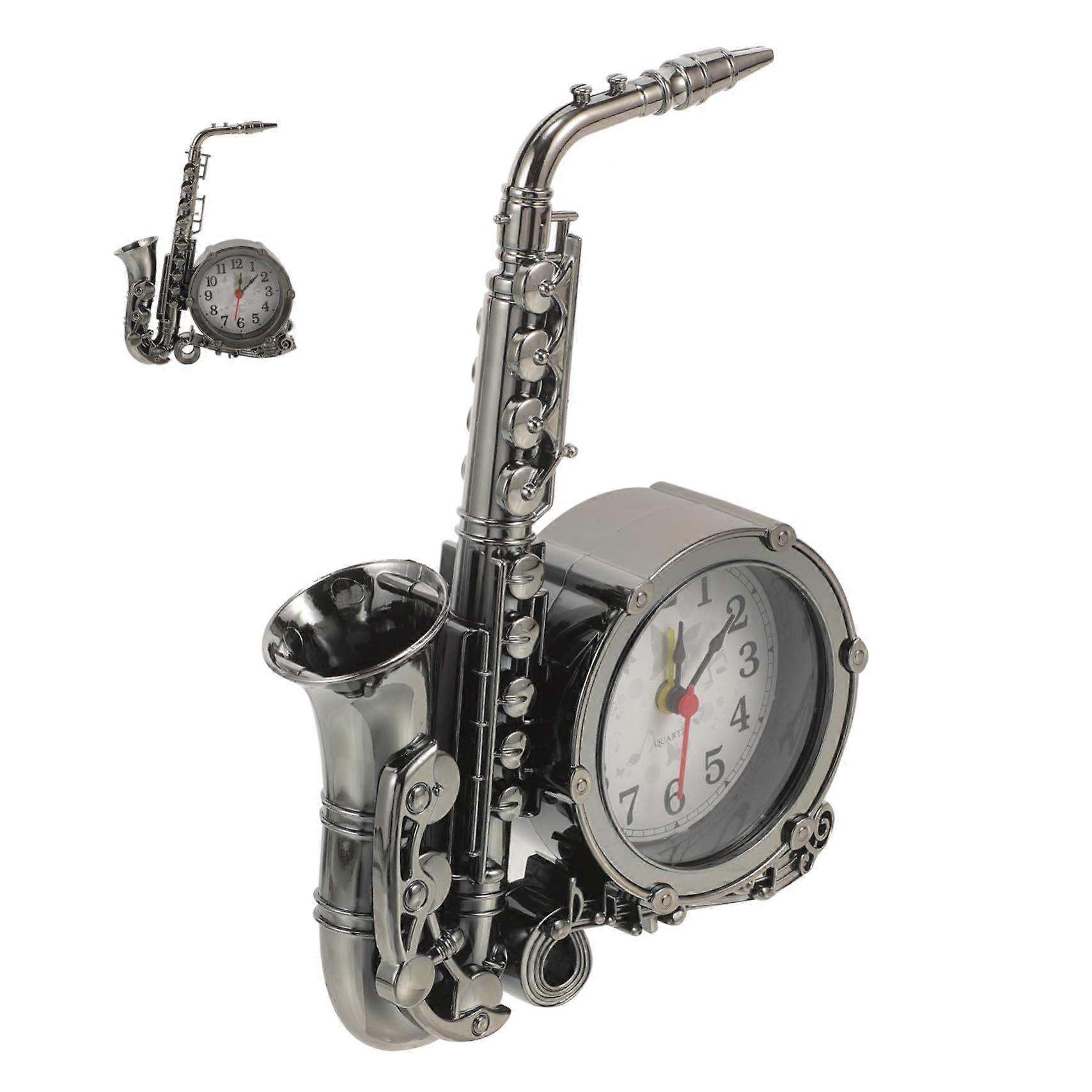 Saxophone Shaped Alarm Clock Retro NonTicking Desk and Bedside Clock for Home Office Students