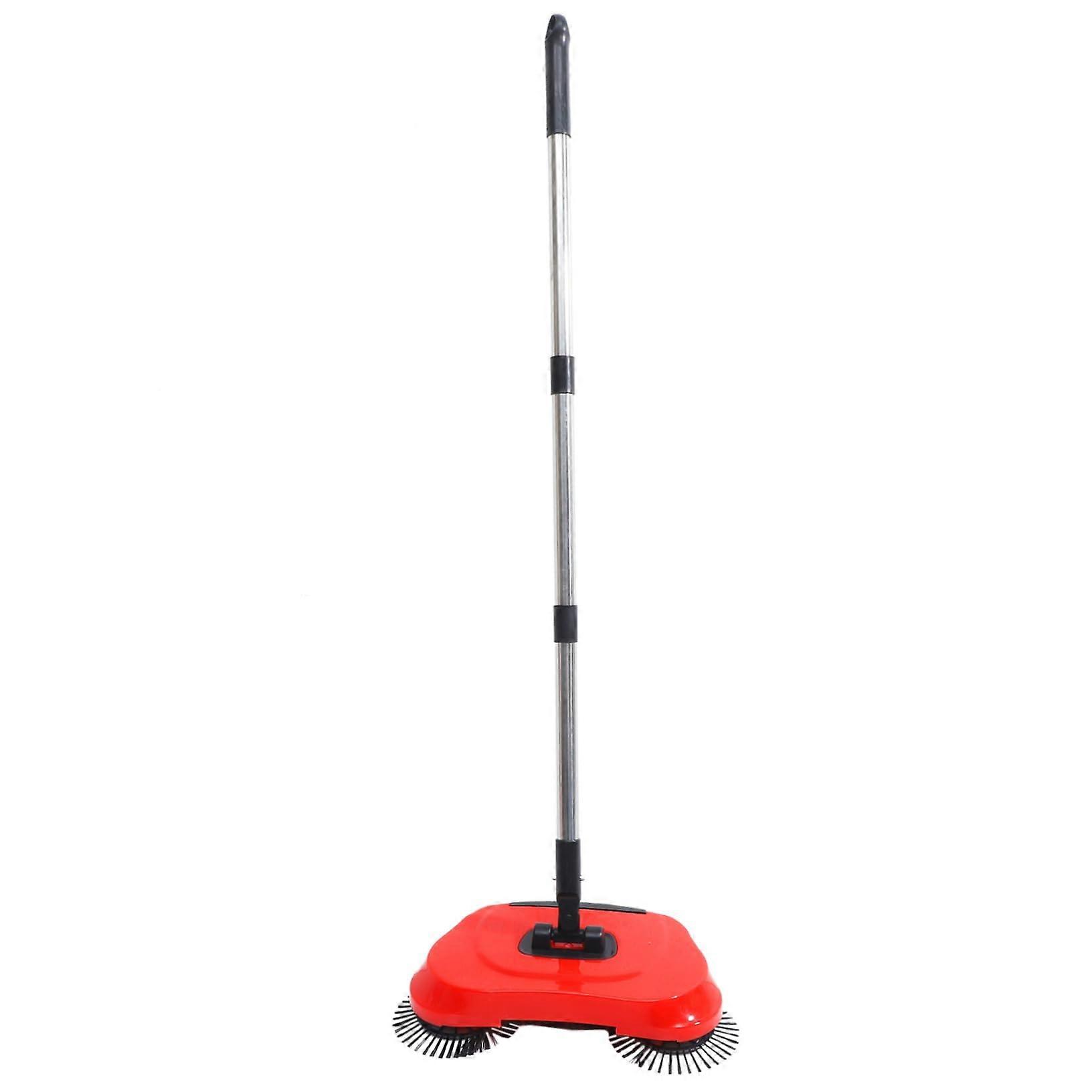Hand Sweeper Broom with Dustpan and Built‑In Trash Bin for Hard Floor Cleaning, Red Handle