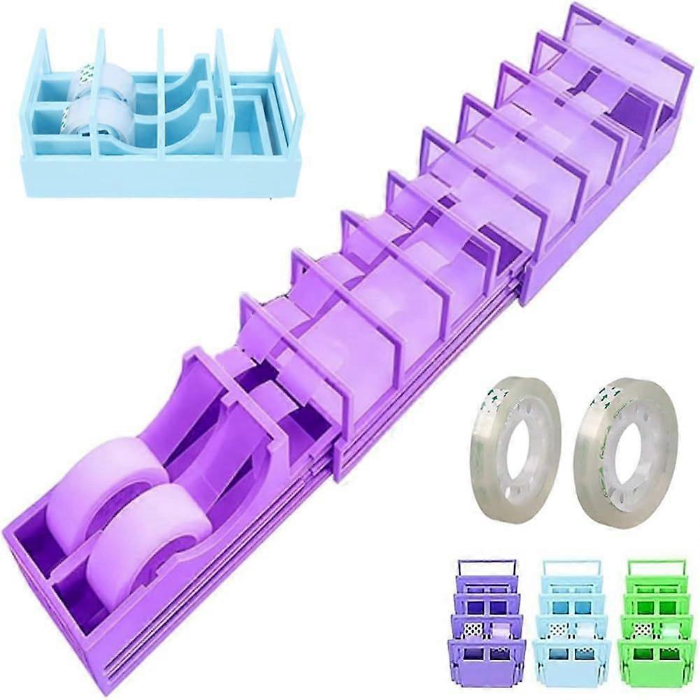 Portable Dual Roll Tape Dispenser, Foldable Ribbon and Wrapping Cutter Tool for Gift & Craft Projects, Purple