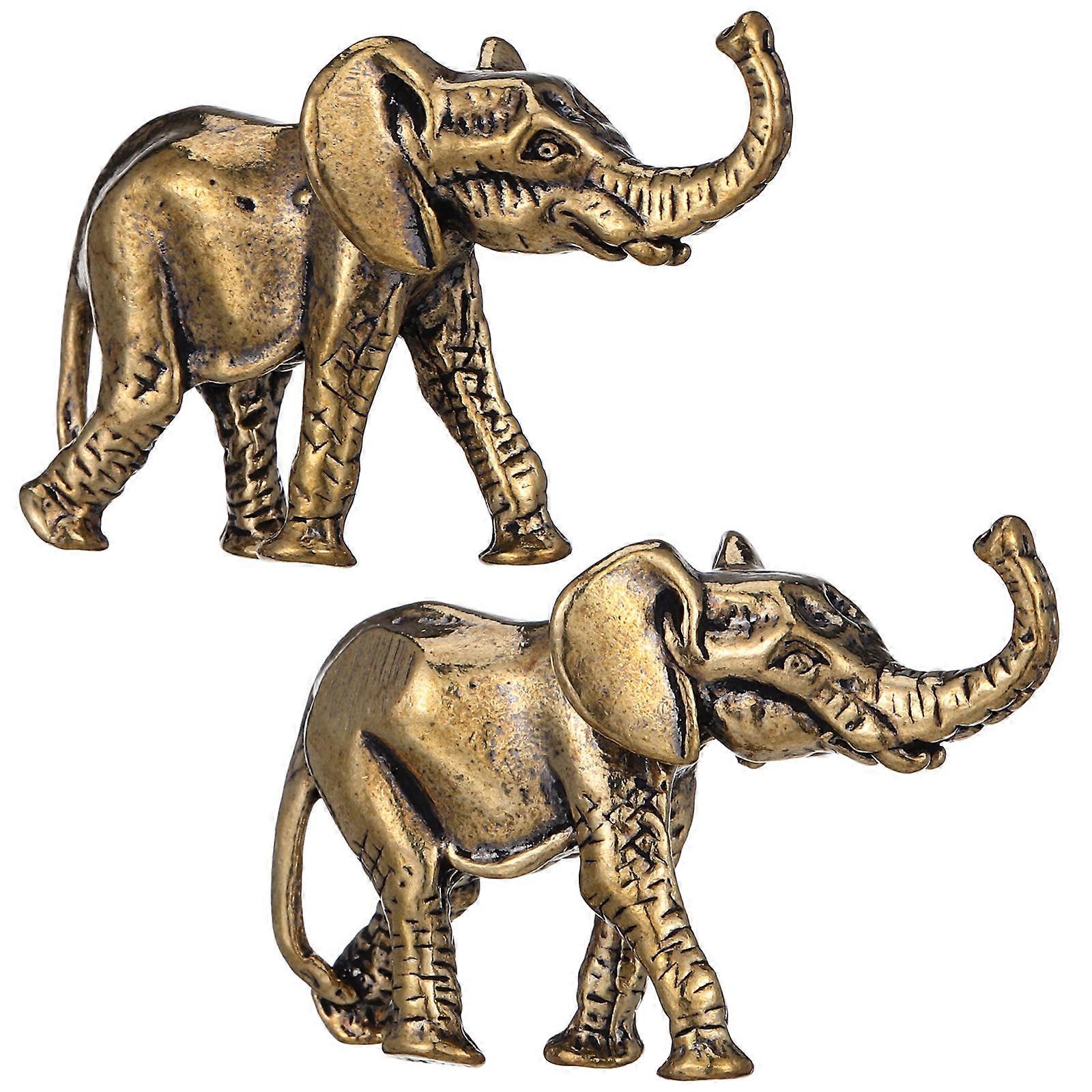 2pcs Solid Brass Small Elephant Ornaments Decorative Calf Design