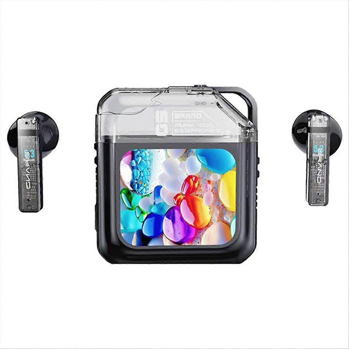 LED Full-color Touch Screen Bluetooth Earphones black