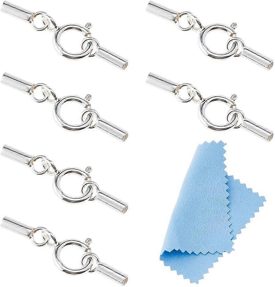 6 Sets 925 Sterling Silver Spring Ring Clasp Round Clasps with Cord End Caps Bracelet Connectors Clasp Open Spring Ring for DIY Making Jewelry Making 