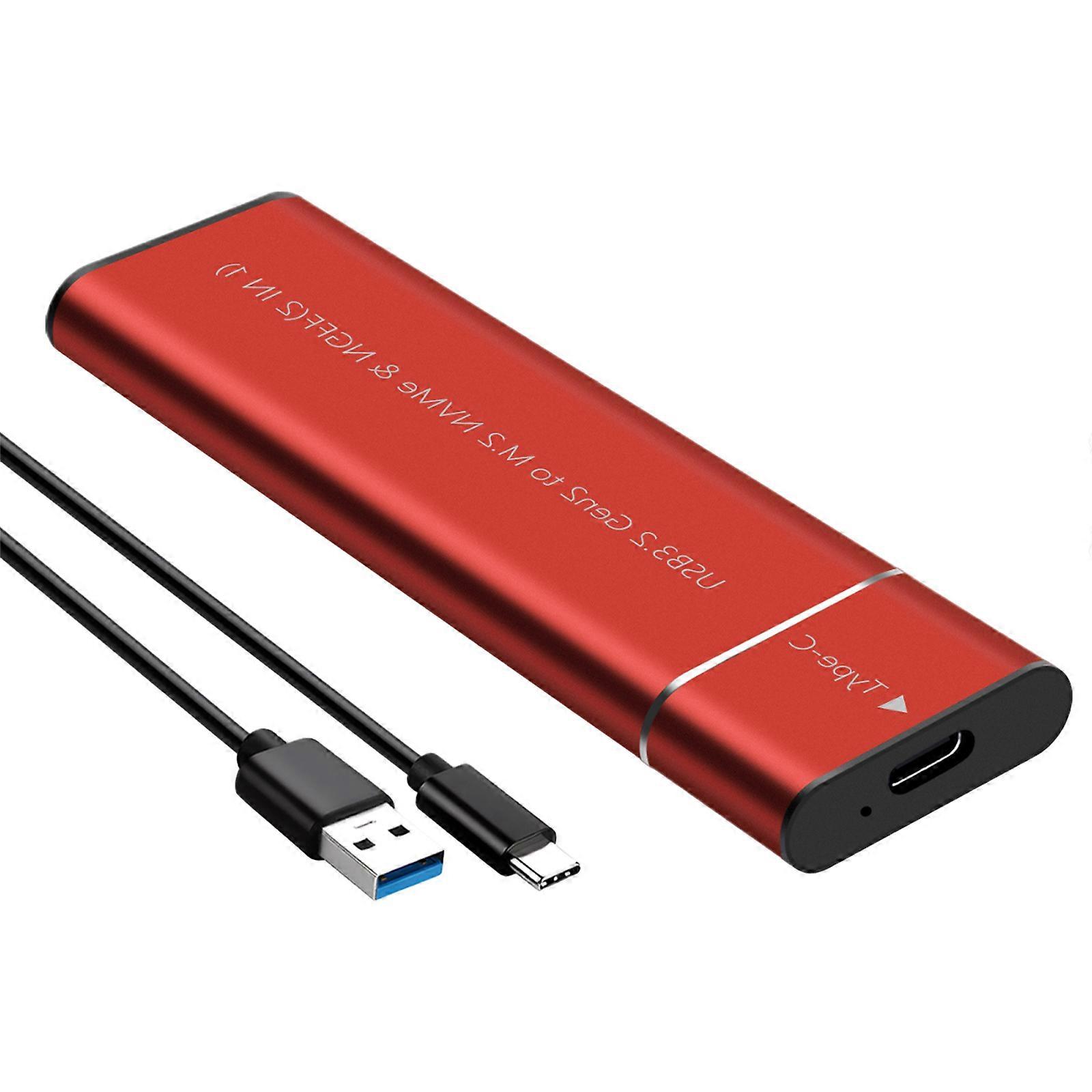 USB3.2 to M.2 Solid Disk Case Hard Disk Enclosure USB3.2 10Gbps Cooling Box External USB C Solid Disk Adapter Case   red